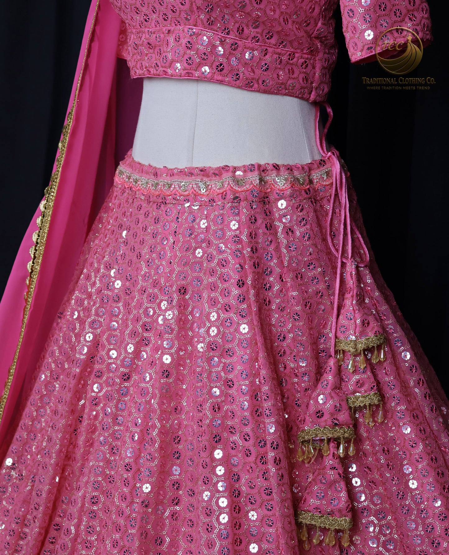 Stunning Light Coral Pink Embroidered Lehenga Choli with Crisscross Lace-Up Back & Sheer Dupatta – Festive & Traditional Wear