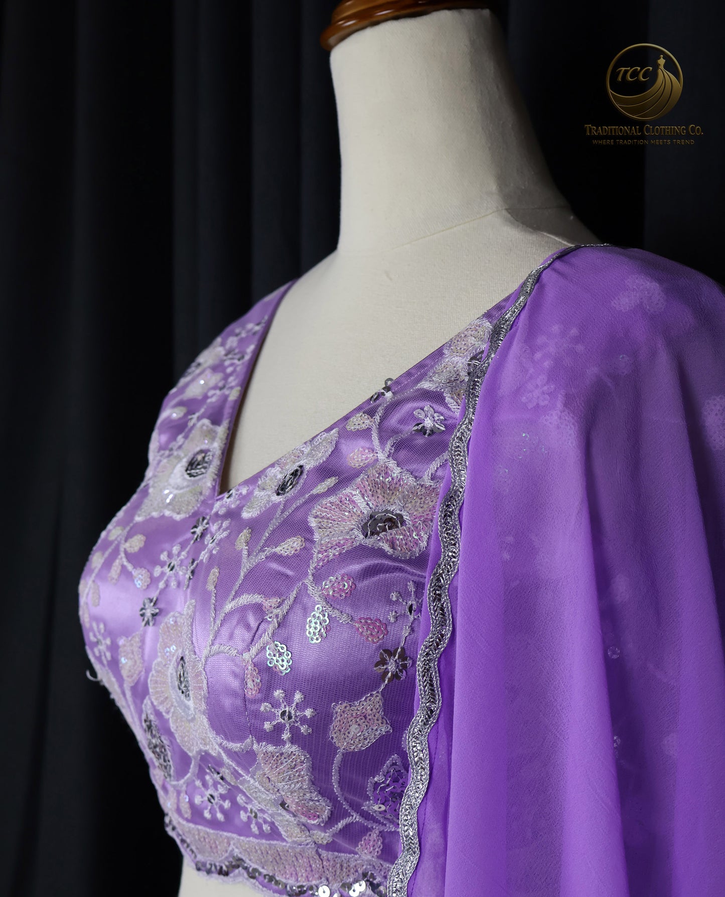 Elegant Lavender Embroidered Lehenga Style Sharara with Draped Shoulder & Sheer Dupatta – Festive & Traditional Wear