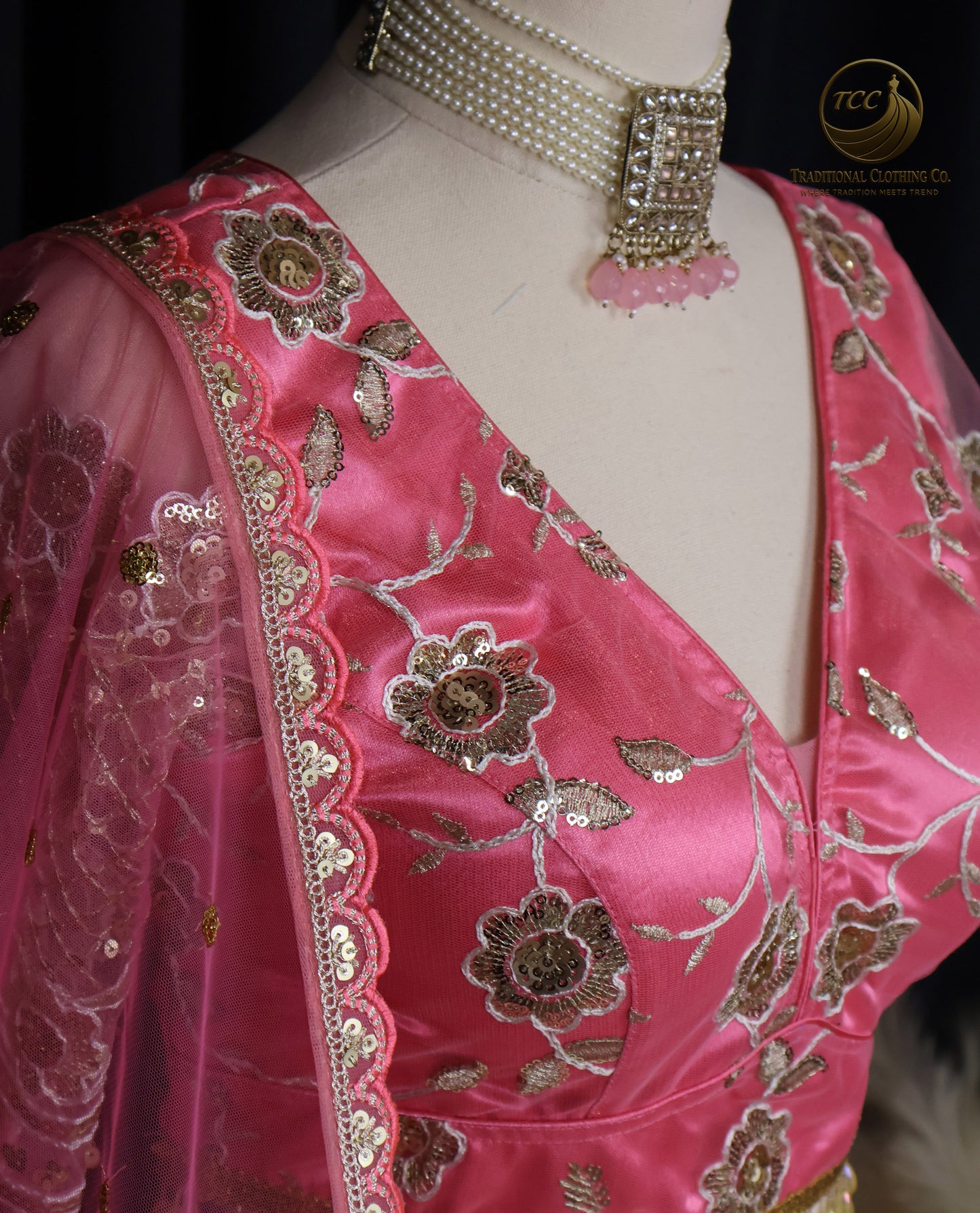 Radiant Pink Embroidered Lehenga Choli with Crisscross Tie-Up Back & Sheer Dupatta – Festive & Traditional Wear
