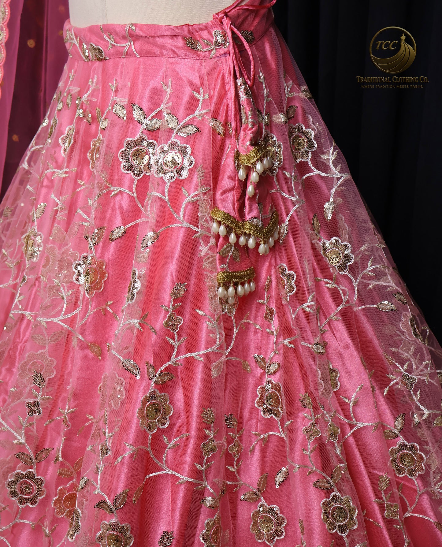 Radiant Pink Embroidered Lehenga Choli with Crisscross Tie-Up Back & Sheer Dupatta – Festive & Traditional Wear