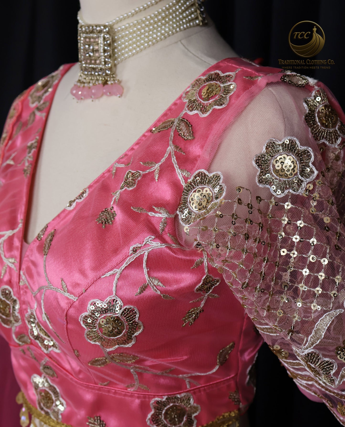 Radiant Pink Embroidered Lehenga Choli with Crisscross Tie-Up Back & Sheer Dupatta – Festive & Traditional Wear