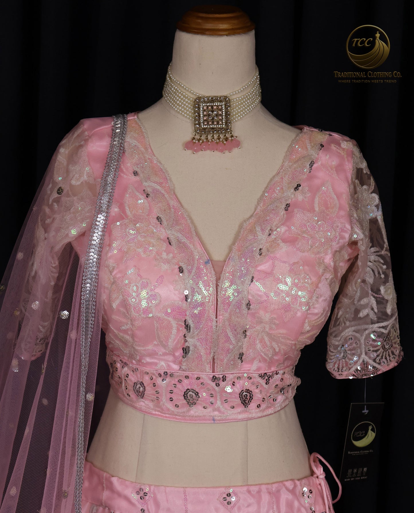 Exquisite Pink Embroidered Lehenga Choli with Crisscross Tie-Up Back & Sheer Dupatta – Festive & Traditional Wear
