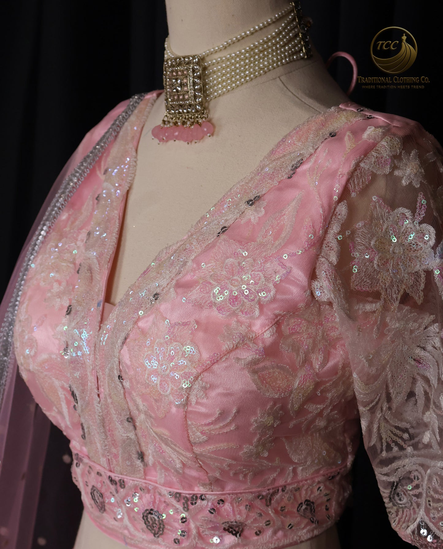 Exquisite Pink Embroidered Lehenga Choli with Crisscross Tie-Up Back & Sheer Dupatta – Festive & Traditional Wear