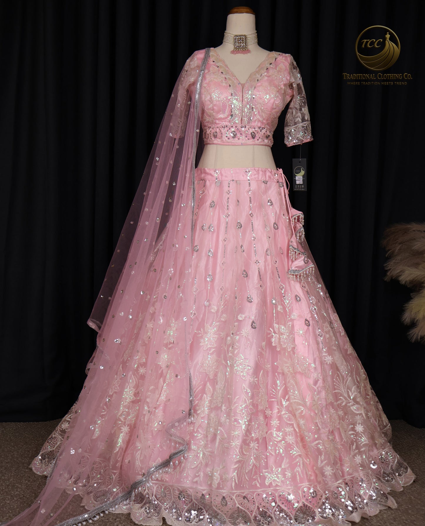 Exquisite Pink Embroidered Lehenga Choli with Crisscross Tie-Up Back & Sheer Dupatta – Festive & Traditional Wear