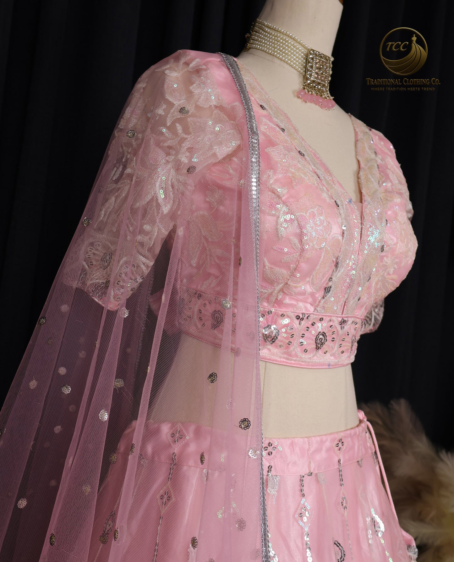 Exquisite Pink Embroidered Lehenga Choli with Crisscross Tie-Up Back & Sheer Dupatta – Festive & Traditional Wear