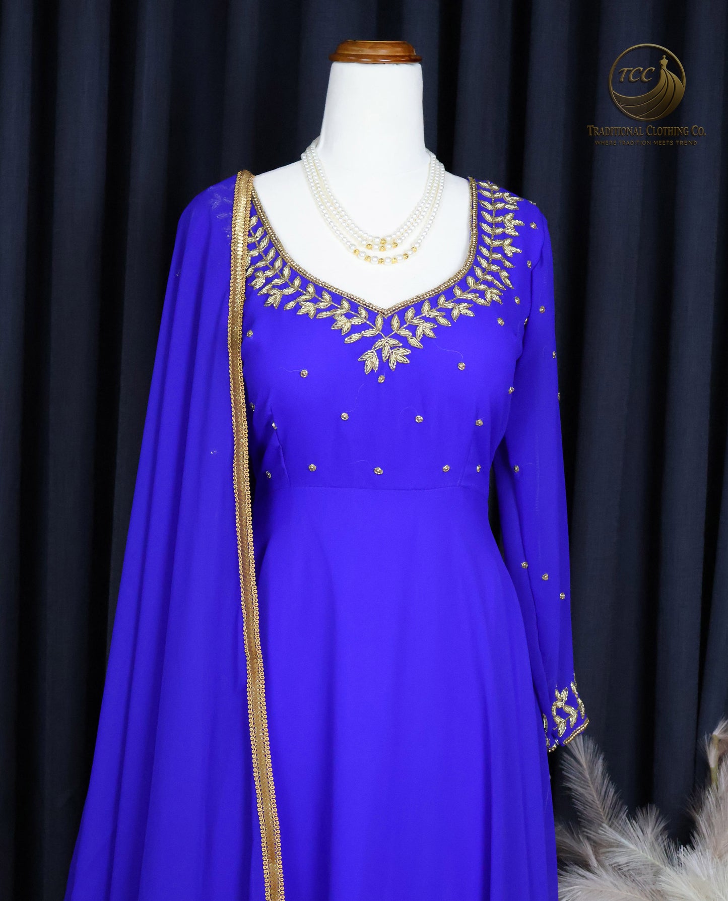 Regal Royal Blue Handwork Embroidered Anarkali Gown with Lace-Up Back & Sheer Dupatta – Festive & Traditional Wear | Boutique Edition