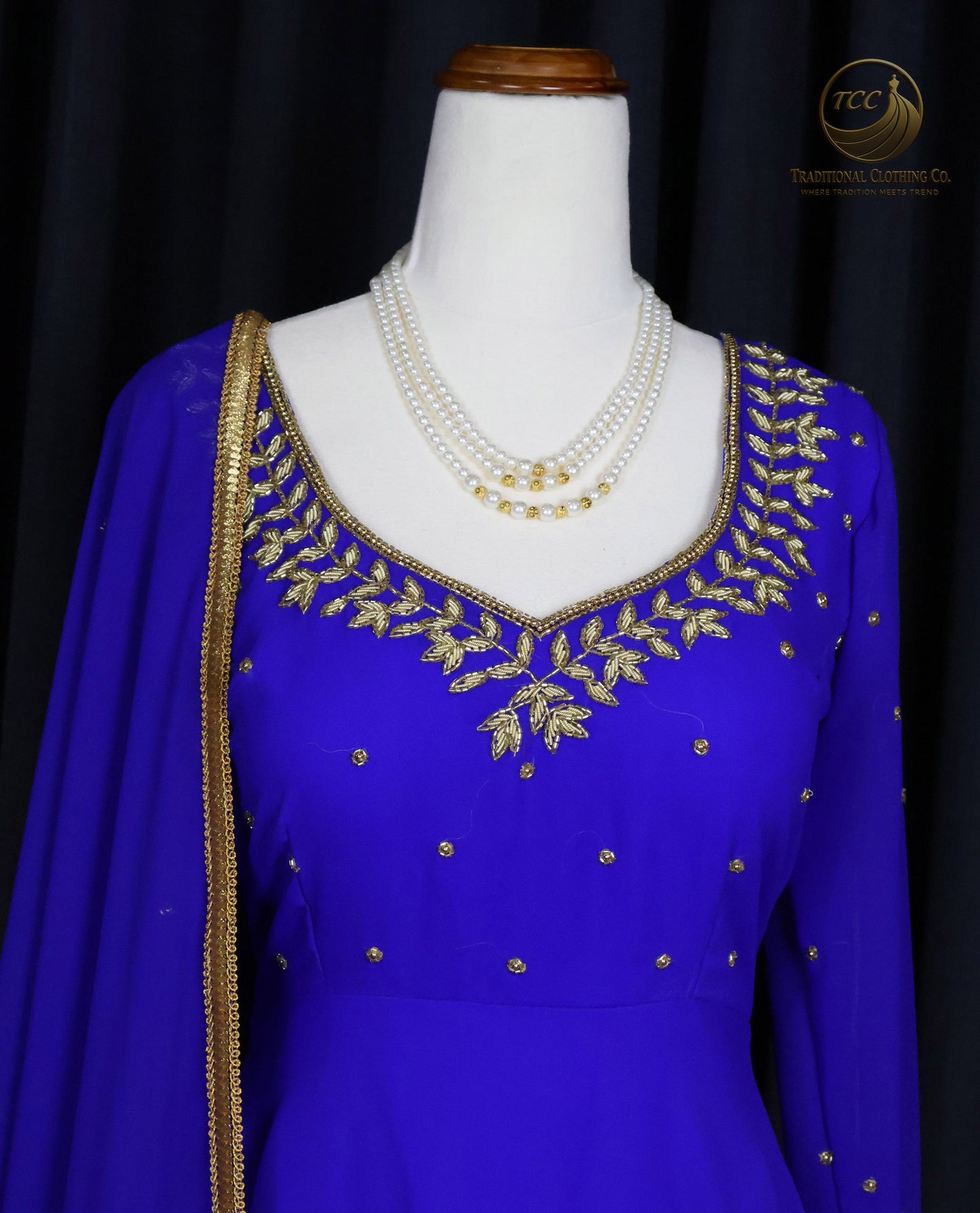 Regal Royal Blue Handwork Embroidered Anarkali Gown with Lace-Up Back & Sheer Dupatta – Festive & Traditional Wear | Boutique Edition