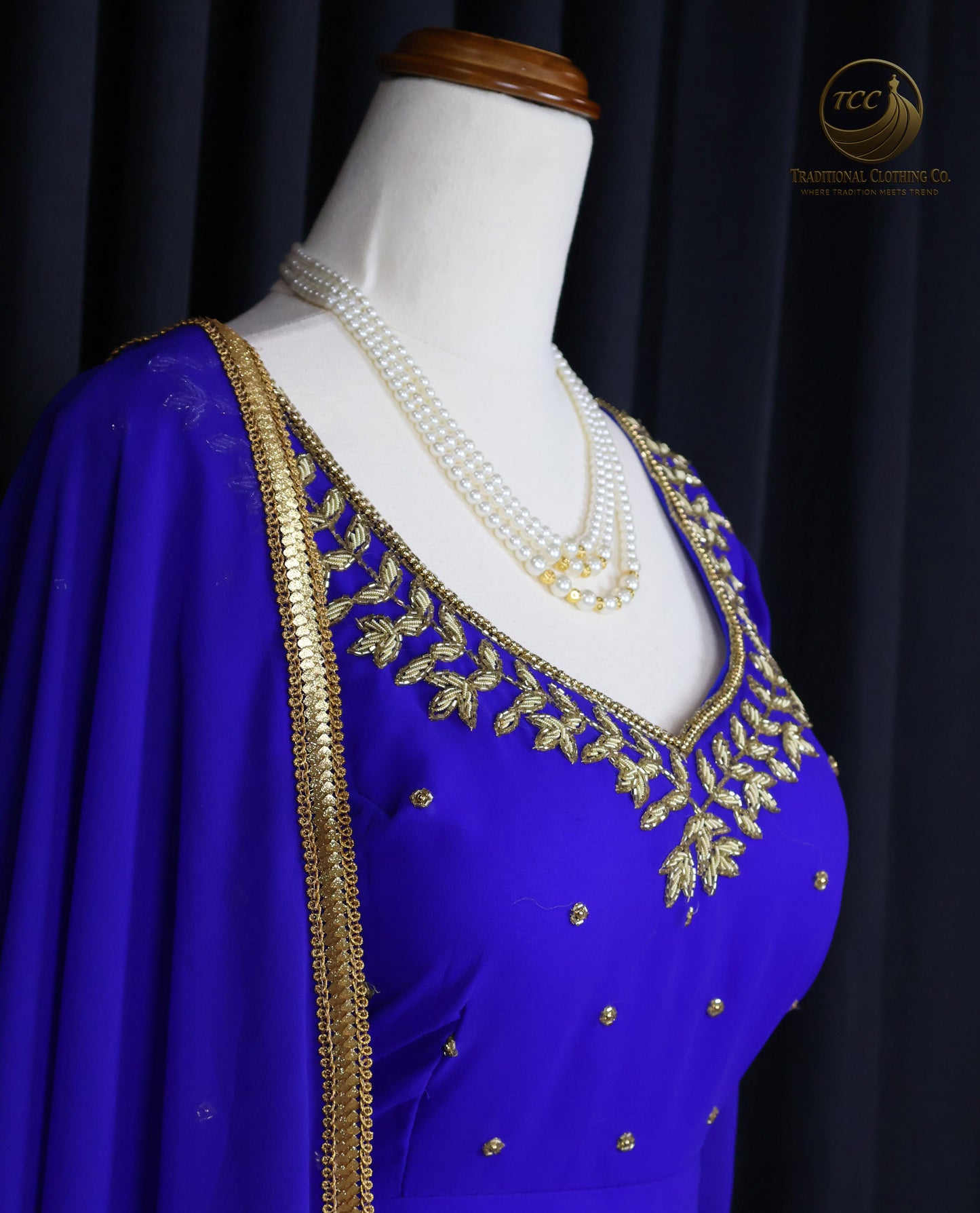 Regal Royal Blue Handwork Embroidered Anarkali Gown with Lace-Up Back & Sheer Dupatta – Festive & Traditional Wear | Boutique Edition