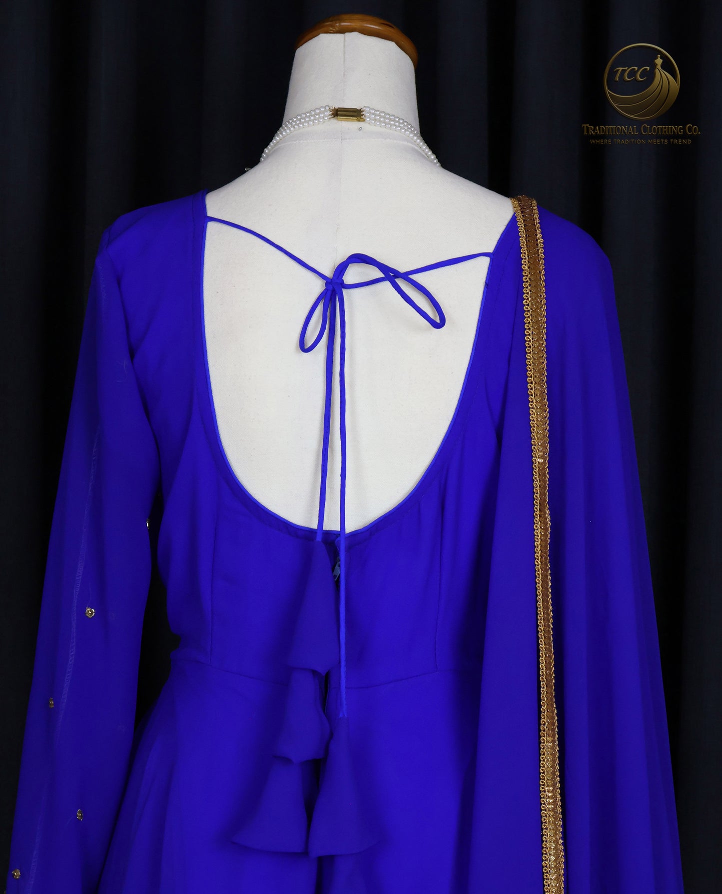 Regal Royal Blue Handwork Embroidered Anarkali Gown with Lace-Up Back & Sheer Dupatta – Festive & Traditional Wear | Boutique Edition