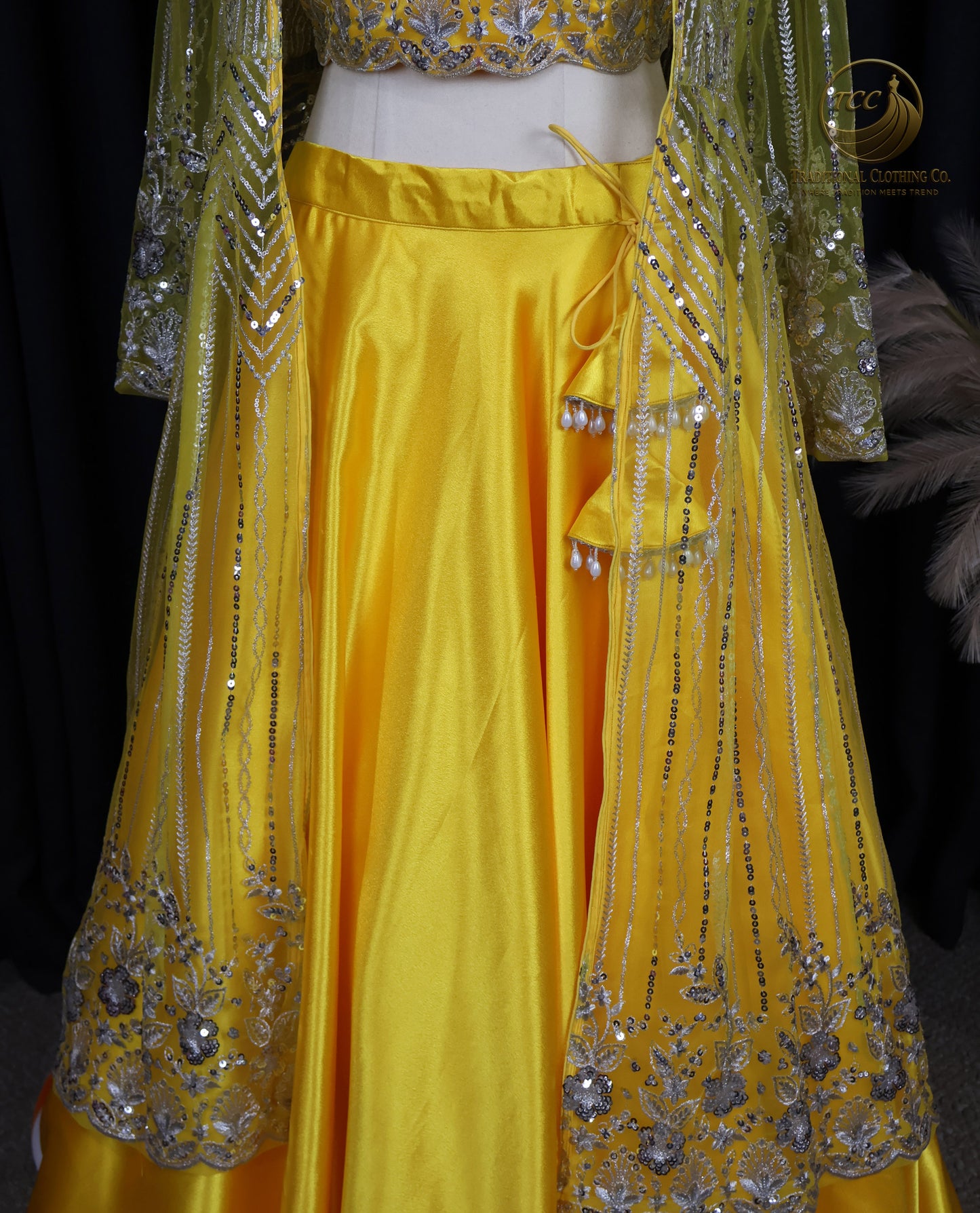 Radiant Yellow Satin Lehenga Choli with Embellished Blouse & Sheer Dupatta – Festive & Traditional Wear