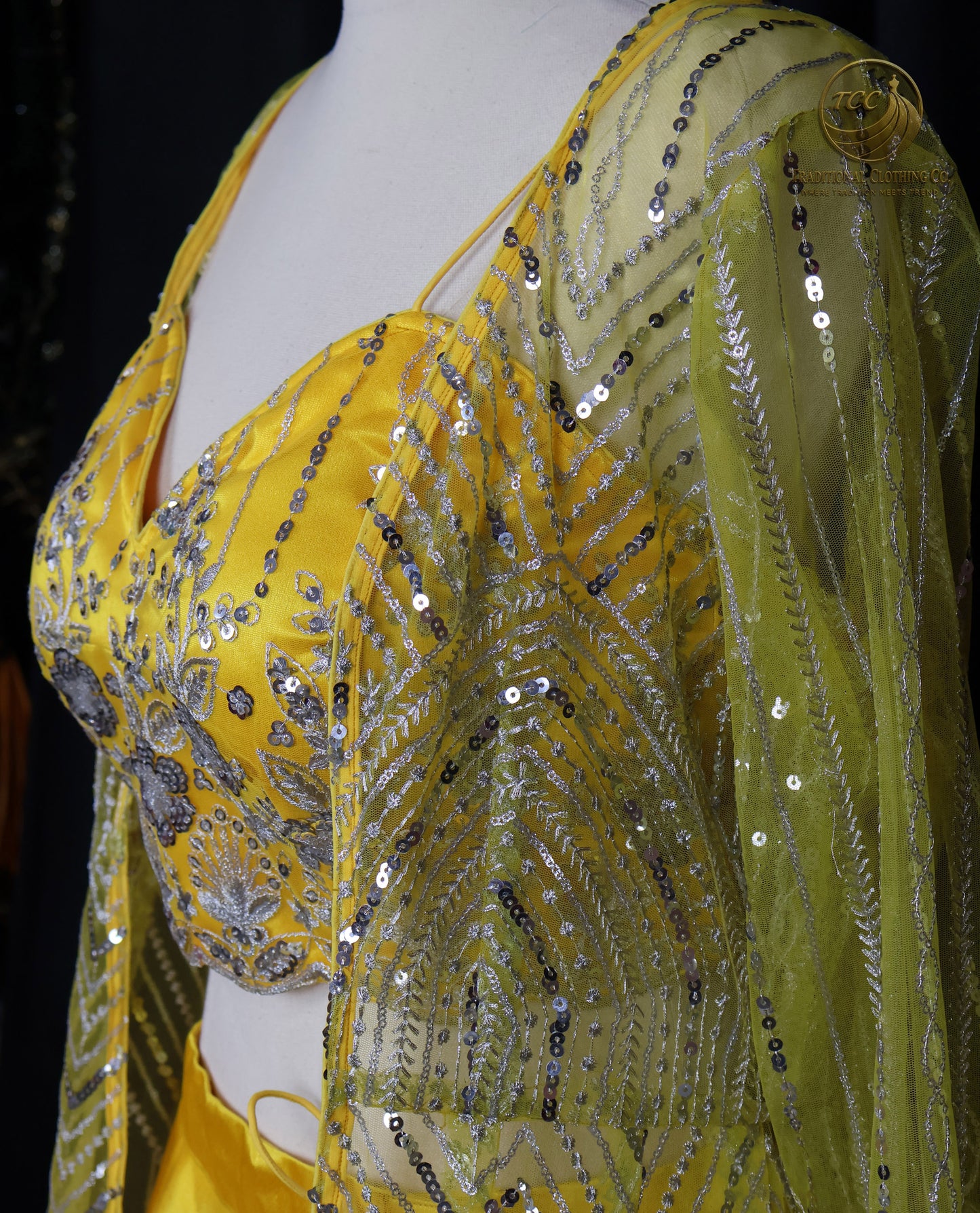 Radiant Yellow Satin Lehenga Choli with Embellished Blouse & Sheer Dupatta – Festive & Traditional Wear