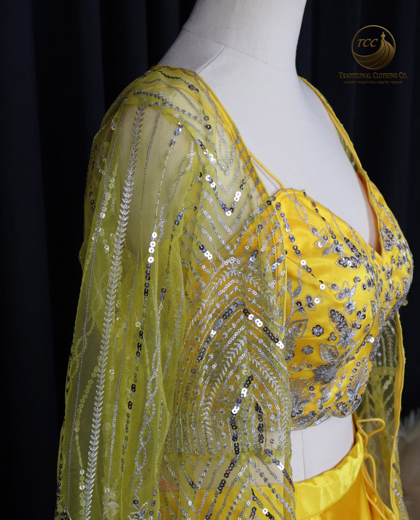 Radiant Yellow Satin Lehenga Choli with Embellished Blouse & Sheer Dupatta – Festive & Traditional Wear