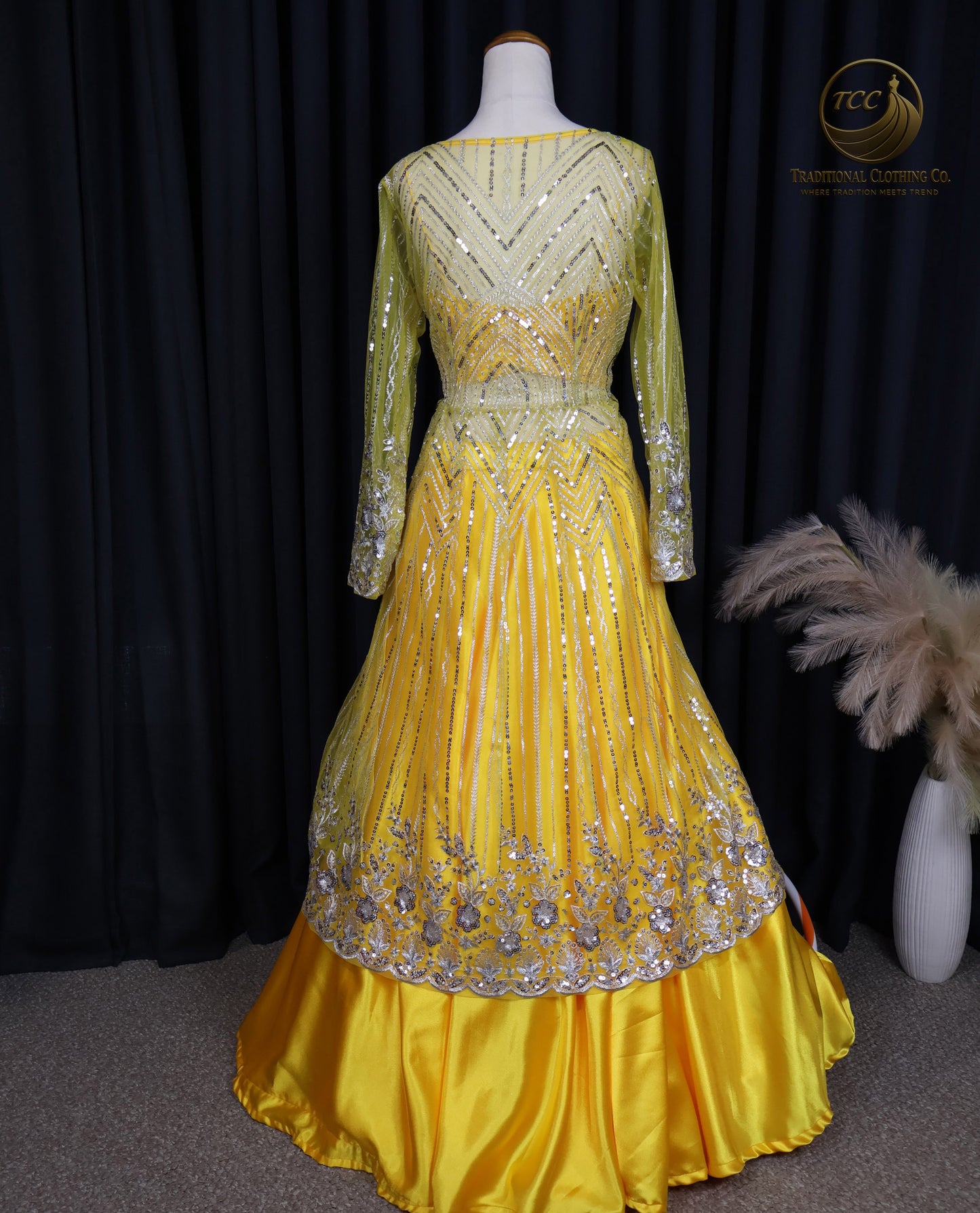 Radiant Yellow Satin Lehenga Choli with Embellished Blouse & Sheer Dupatta – Festive & Traditional Wear
