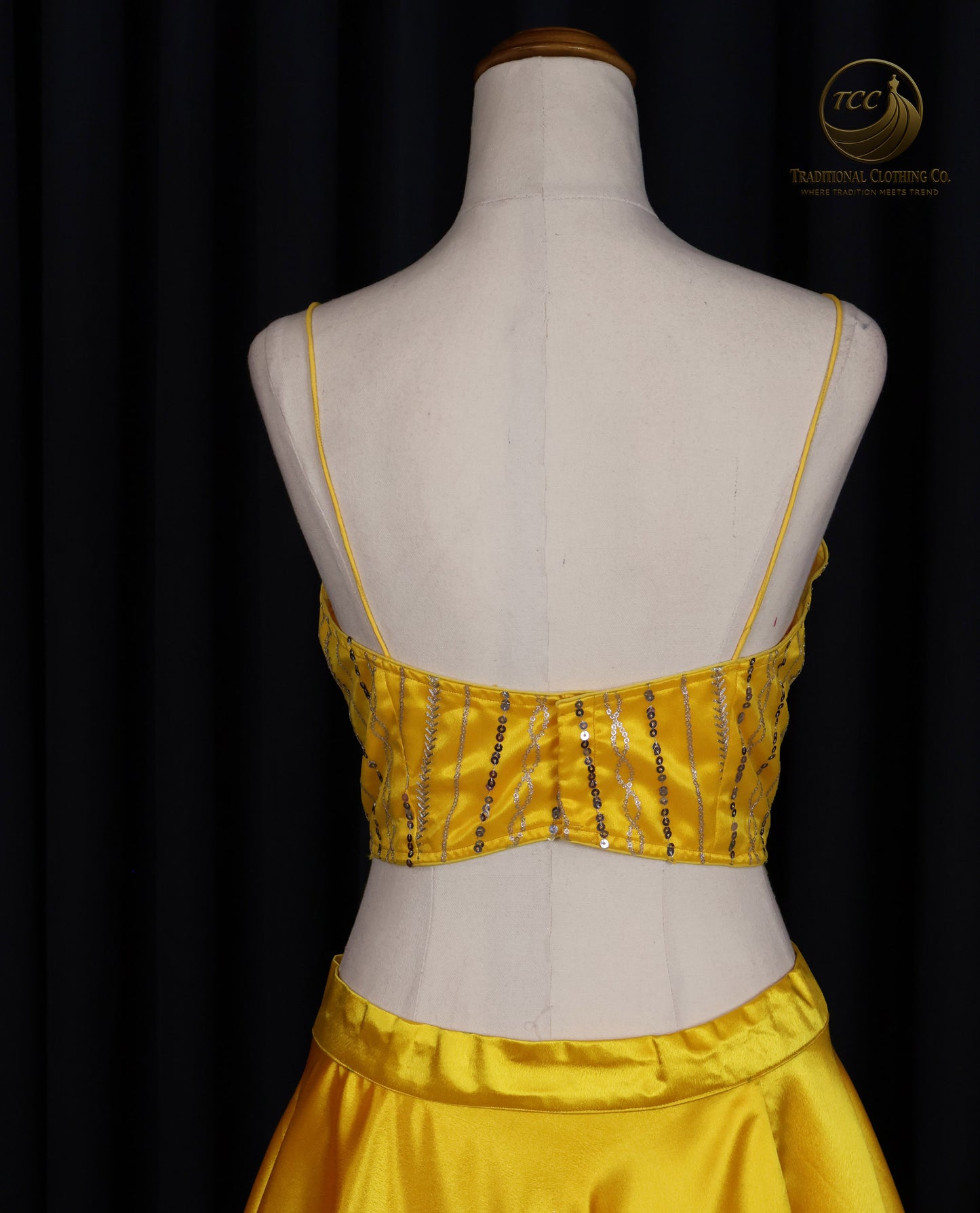 Radiant Yellow Satin Lehenga Choli with Embellished Blouse & Sheer Dupatta – Festive & Traditional Wear