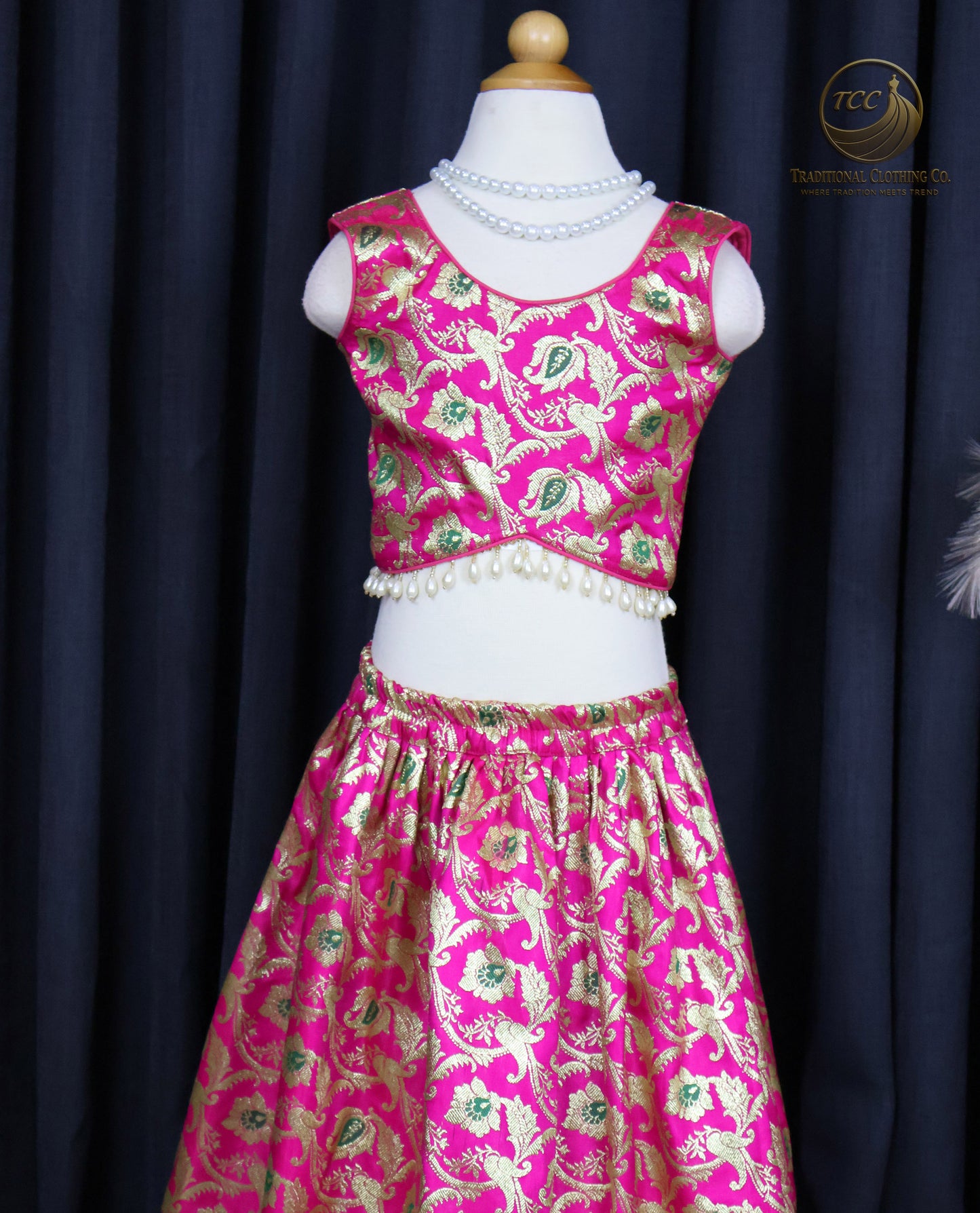 Vibrant Pink & Gold Floral Embroidered Lehenga Choli with Sleeveless Blouse – Festive & Traditional Wear