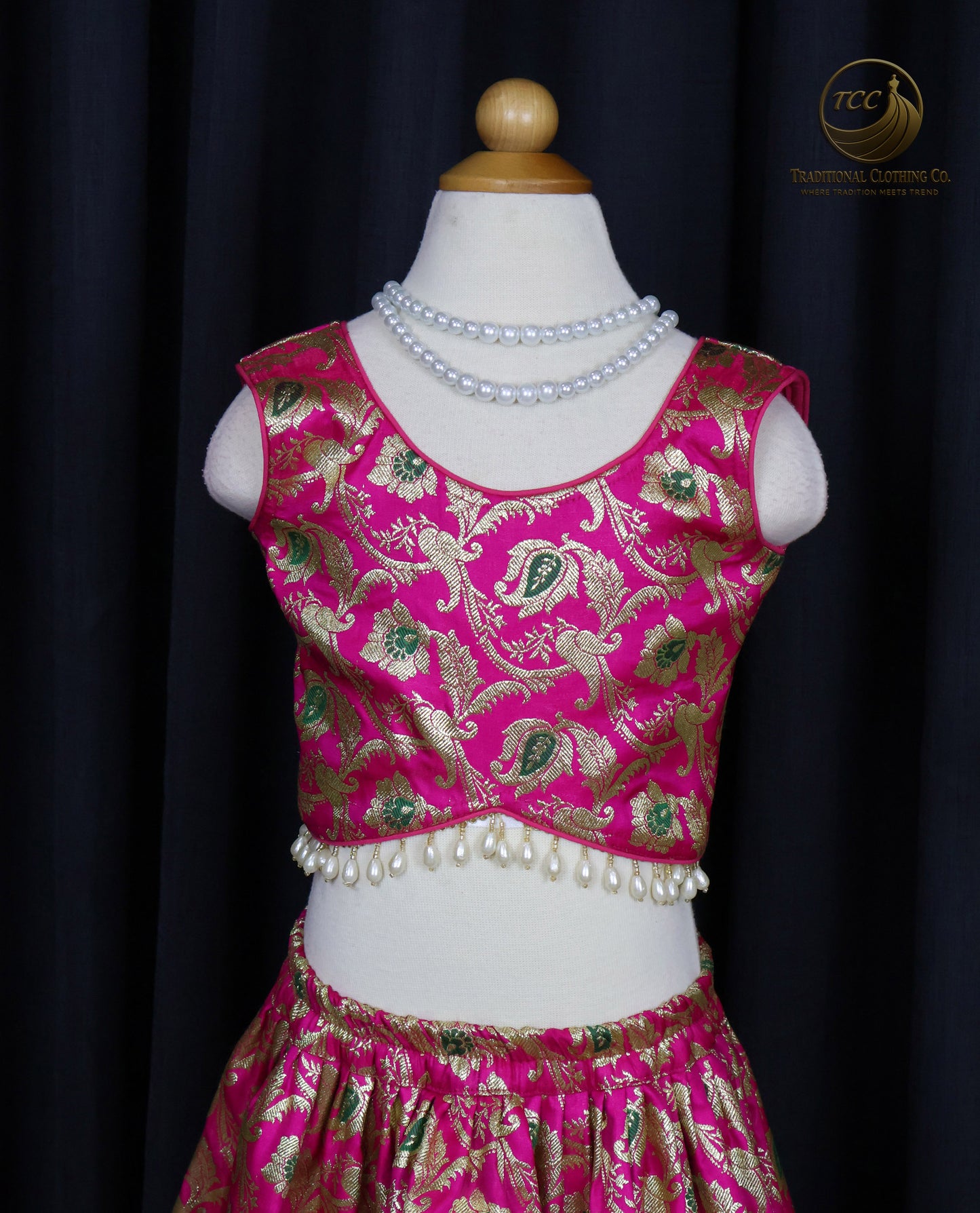 Vibrant Pink & Gold Floral Embroidered Lehenga Choli with Sleeveless Blouse – Festive & Traditional Wear
