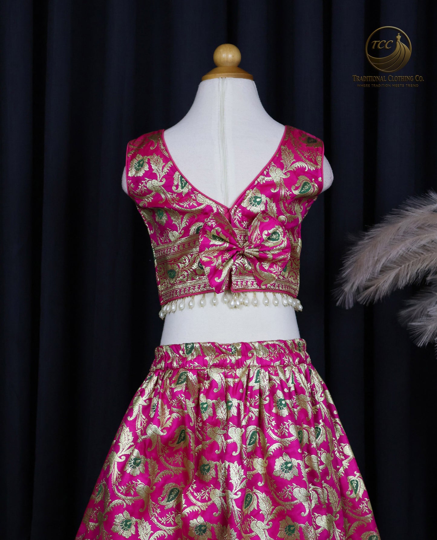 Vibrant Pink & Gold Floral Embroidered Lehenga Choli with Sleeveless Blouse – Festive & Traditional Wear