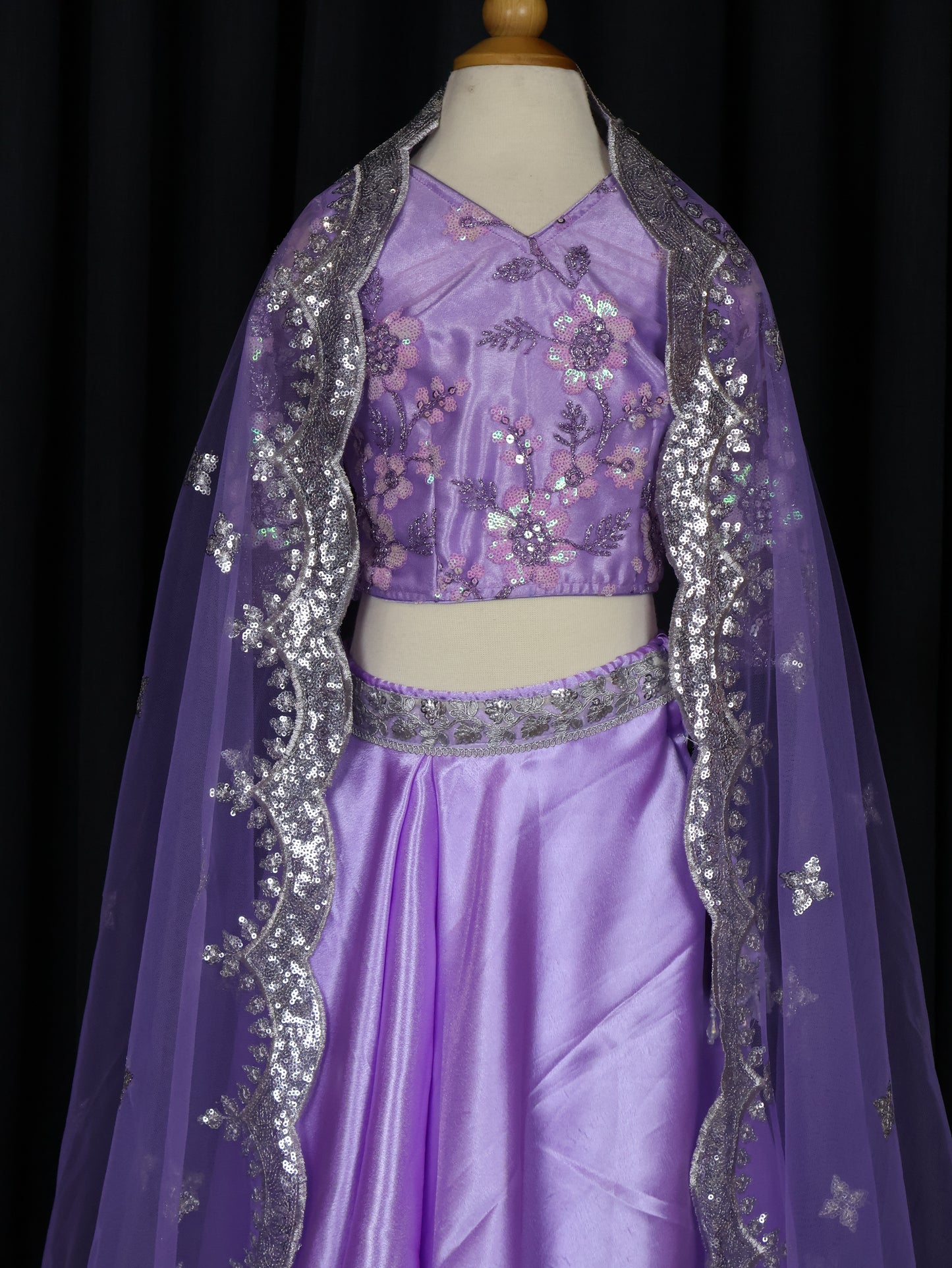 Kids Lehenga - Elegant Lavender Embroidered Lehenga Choli with Sheer Dupatta & Sequin Detailing – Festive & Traditional Wear | Boutique Edition