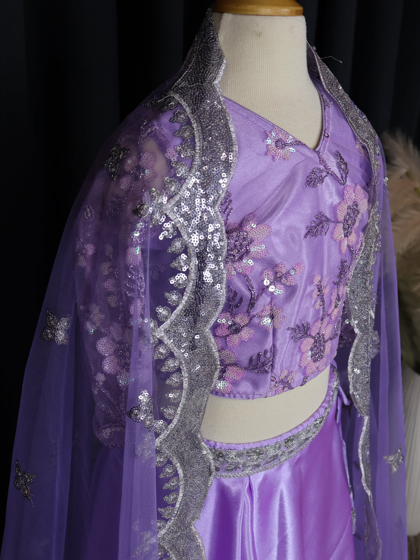 Kids Lehenga - Elegant Lavender Embroidered Lehenga Choli with Sheer Dupatta & Sequin Detailing – Festive & Traditional Wear | Boutique Edition