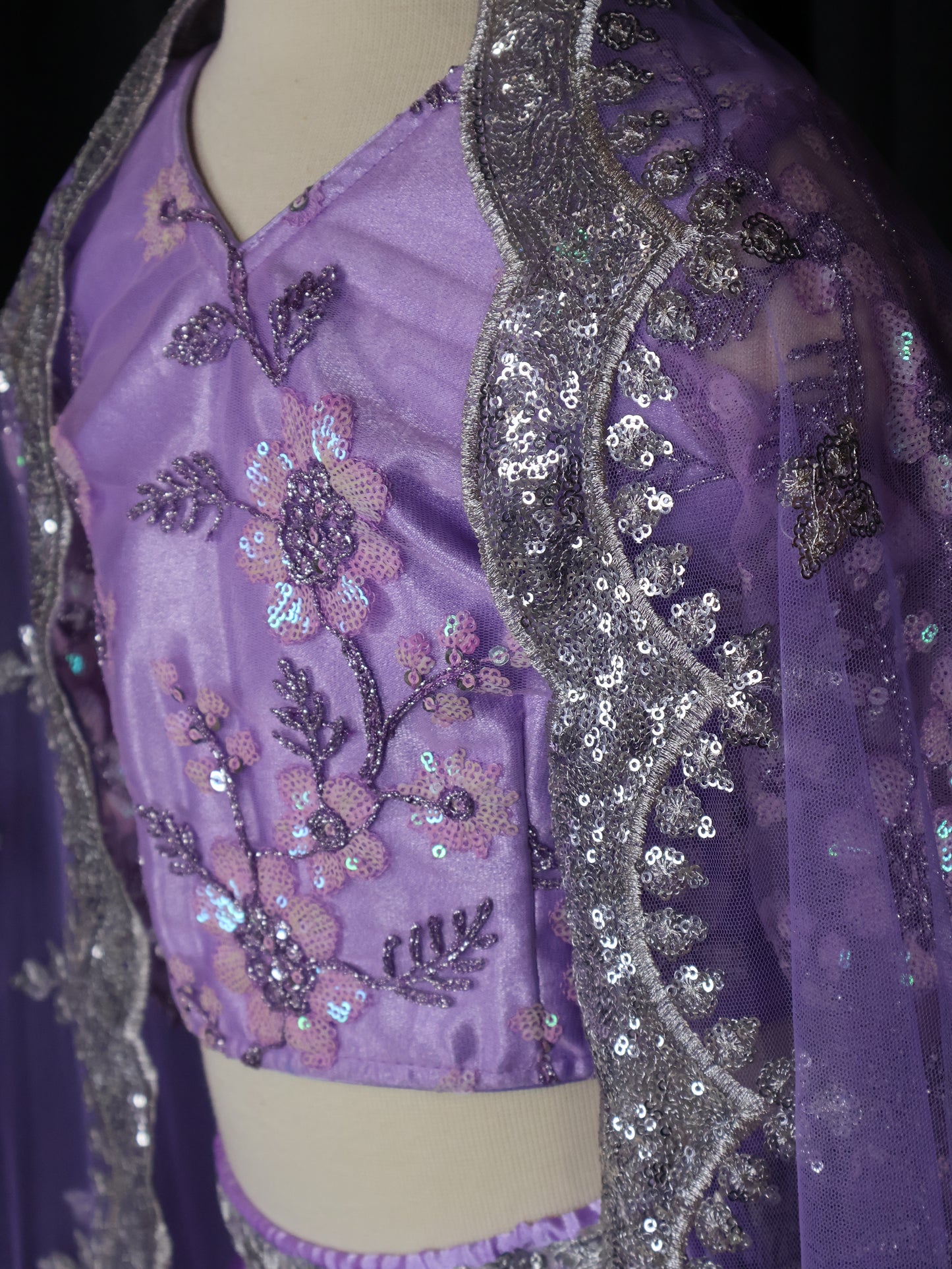 Kids Lehenga - Elegant Lavender Embroidered Lehenga Choli with Sheer Dupatta & Sequin Detailing – Festive & Traditional Wear | Boutique Edition