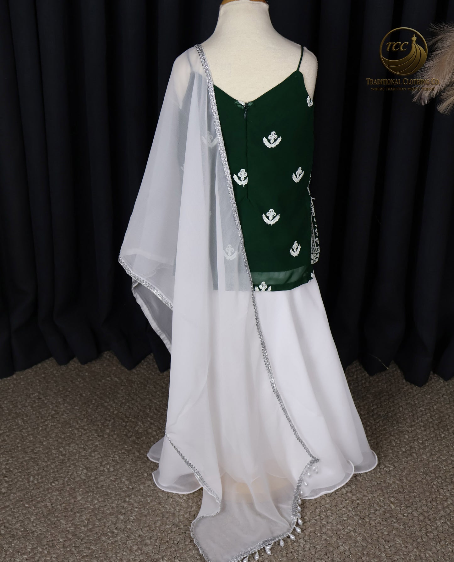 Graceful Green & White Embroidered Sharara Set with Sheer Dupatta – Festive & Traditional Wear | Boutique Edition