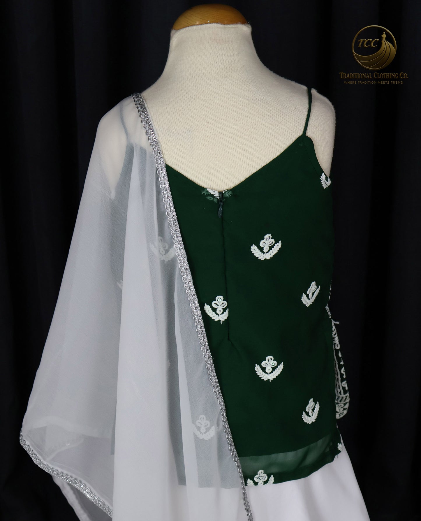 Graceful Green & White Embroidered Sharara Set with Sheer Dupatta – Festive & Traditional Wear | Boutique Edition