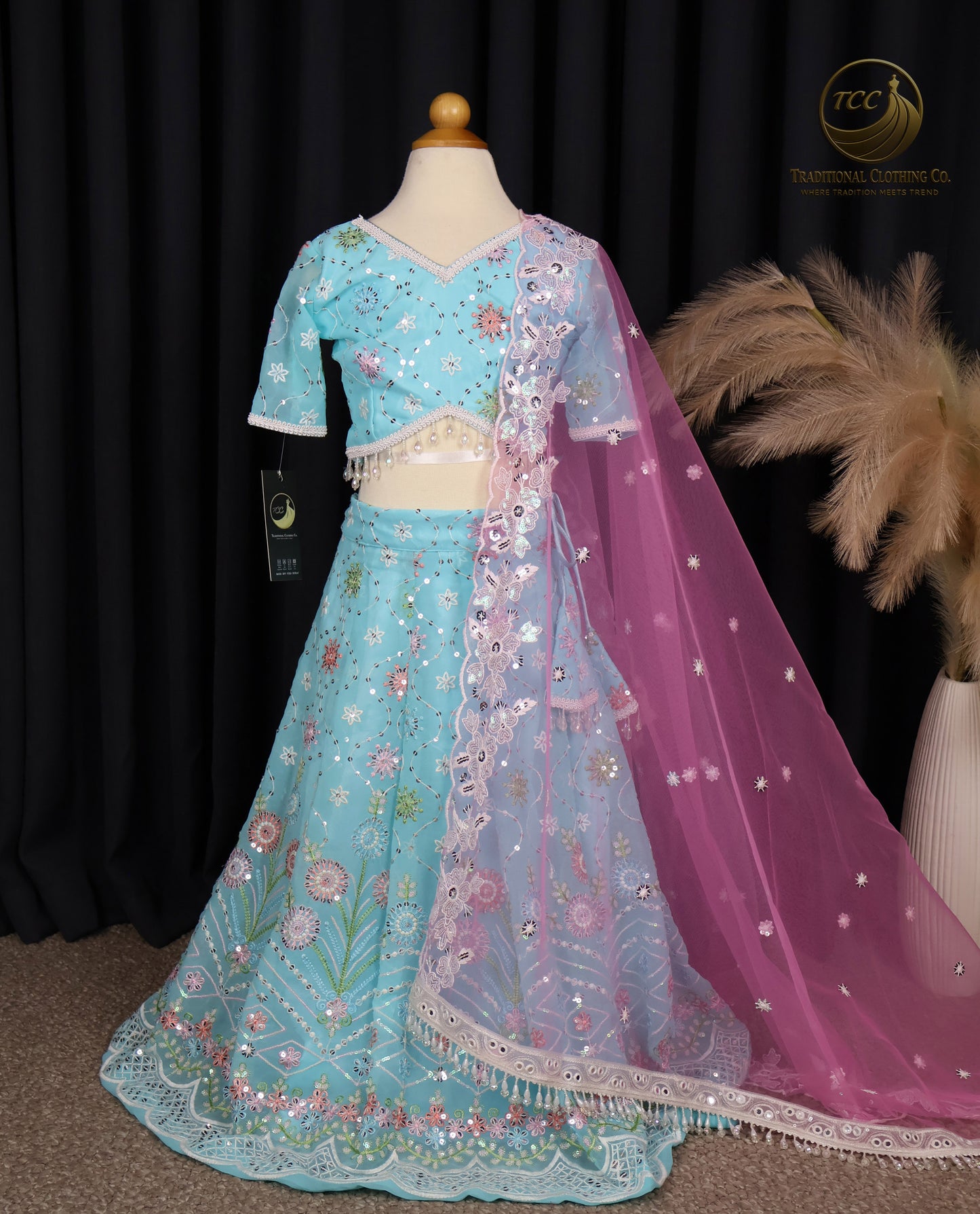 Exquisite Light Blue Embroidered Lehenga Choli with Sheer Pink Dupatta – Festive & Traditional Wear