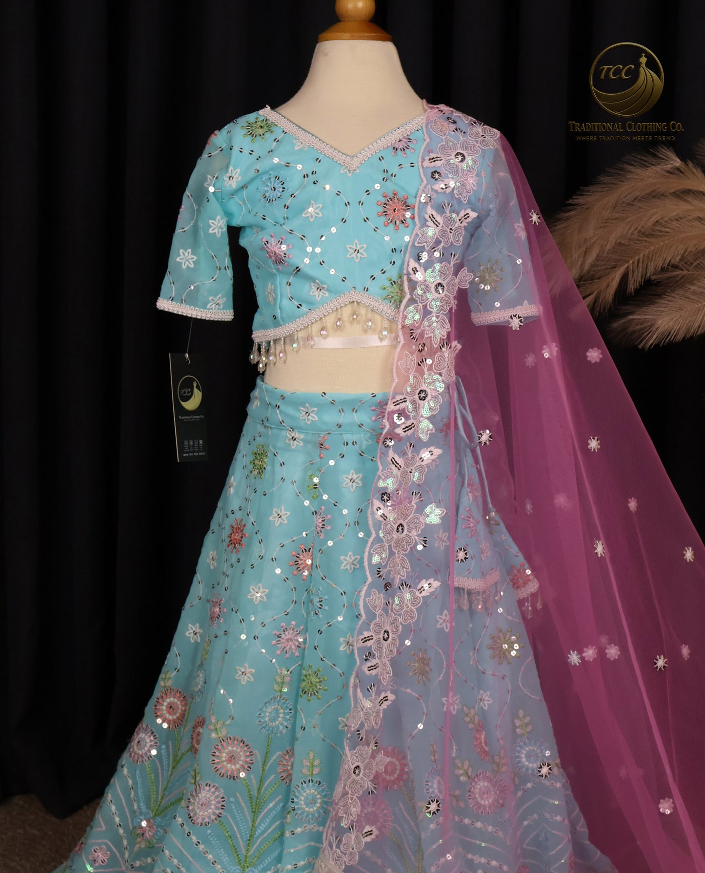 Exquisite Light Blue Embroidered Lehenga Choli with Sheer Pink Dupatta – Festive & Traditional Wear