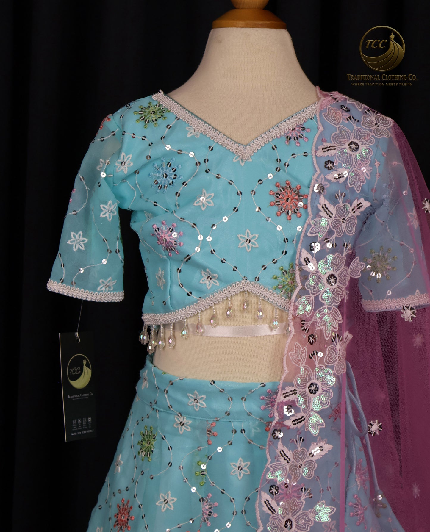 Exquisite Light Blue Embroidered Lehenga Choli with Sheer Pink Dupatta – Festive & Traditional Wear