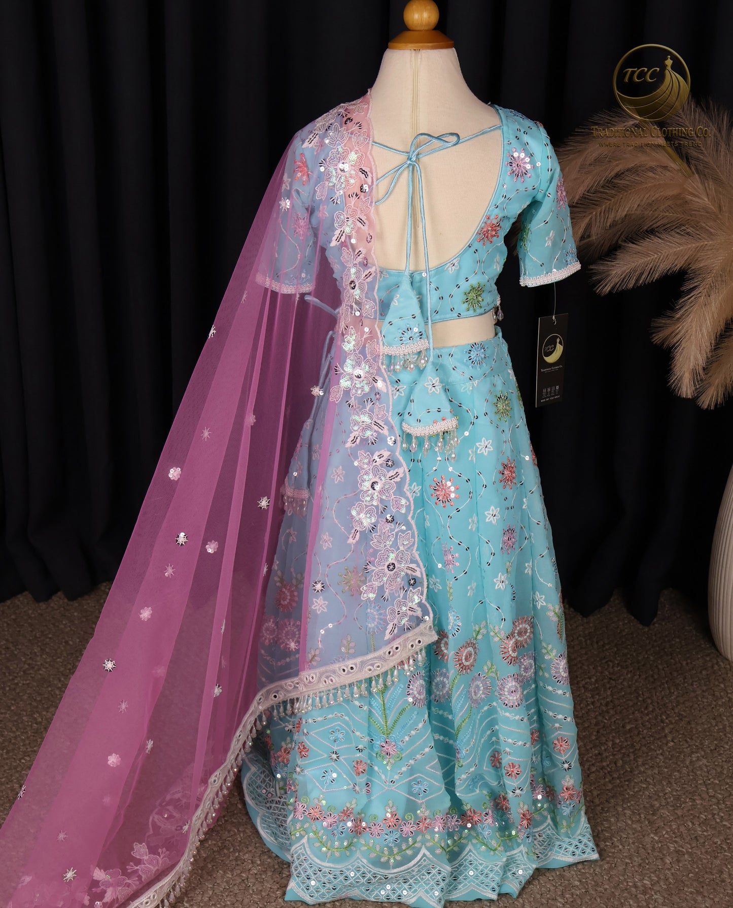 Exquisite Light Blue Embroidered Lehenga Choli with Sheer Pink Dupatta – Festive & Traditional Wear