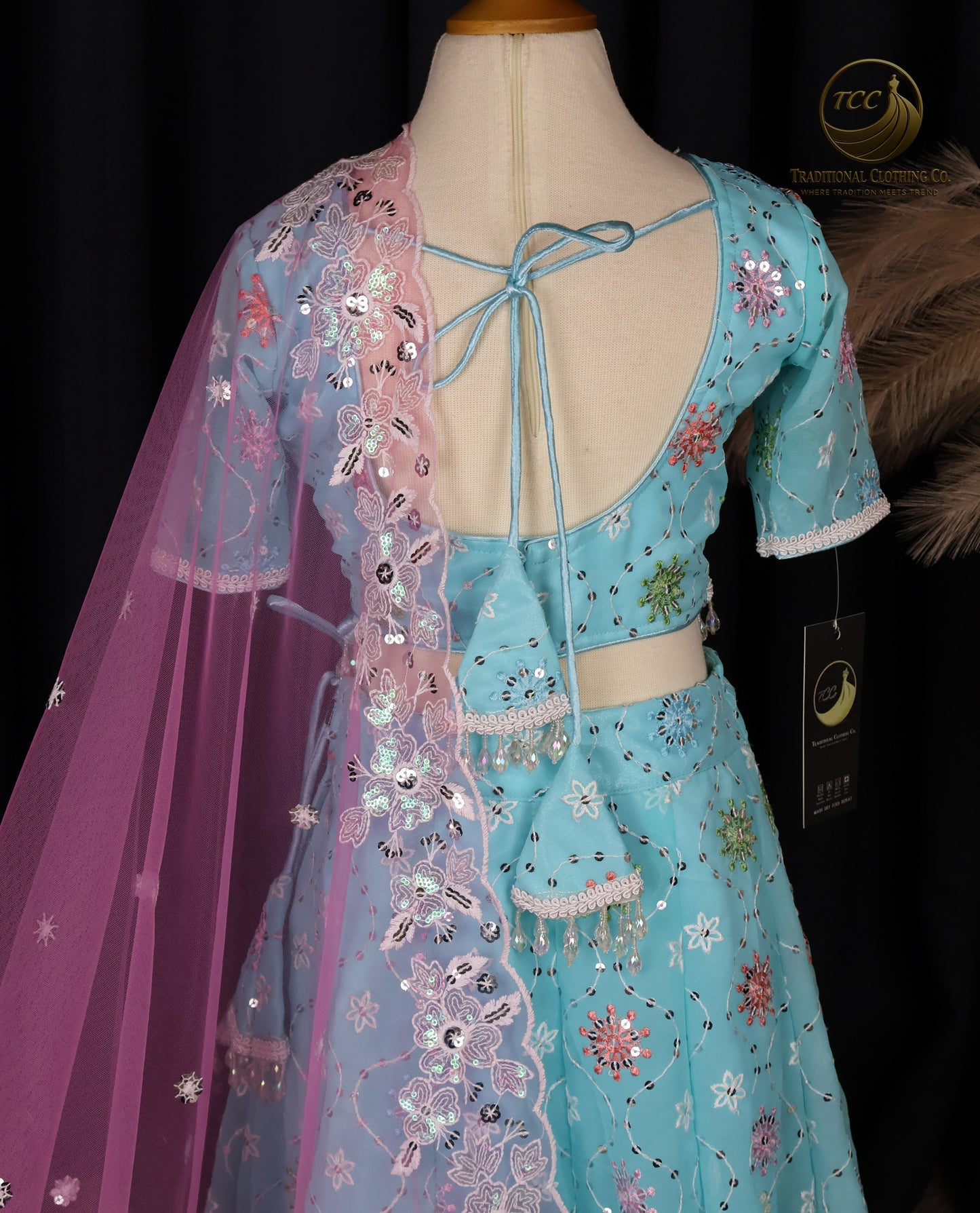 Exquisite Light Blue Embroidered Lehenga Choli with Sheer Pink Dupatta – Festive & Traditional Wear