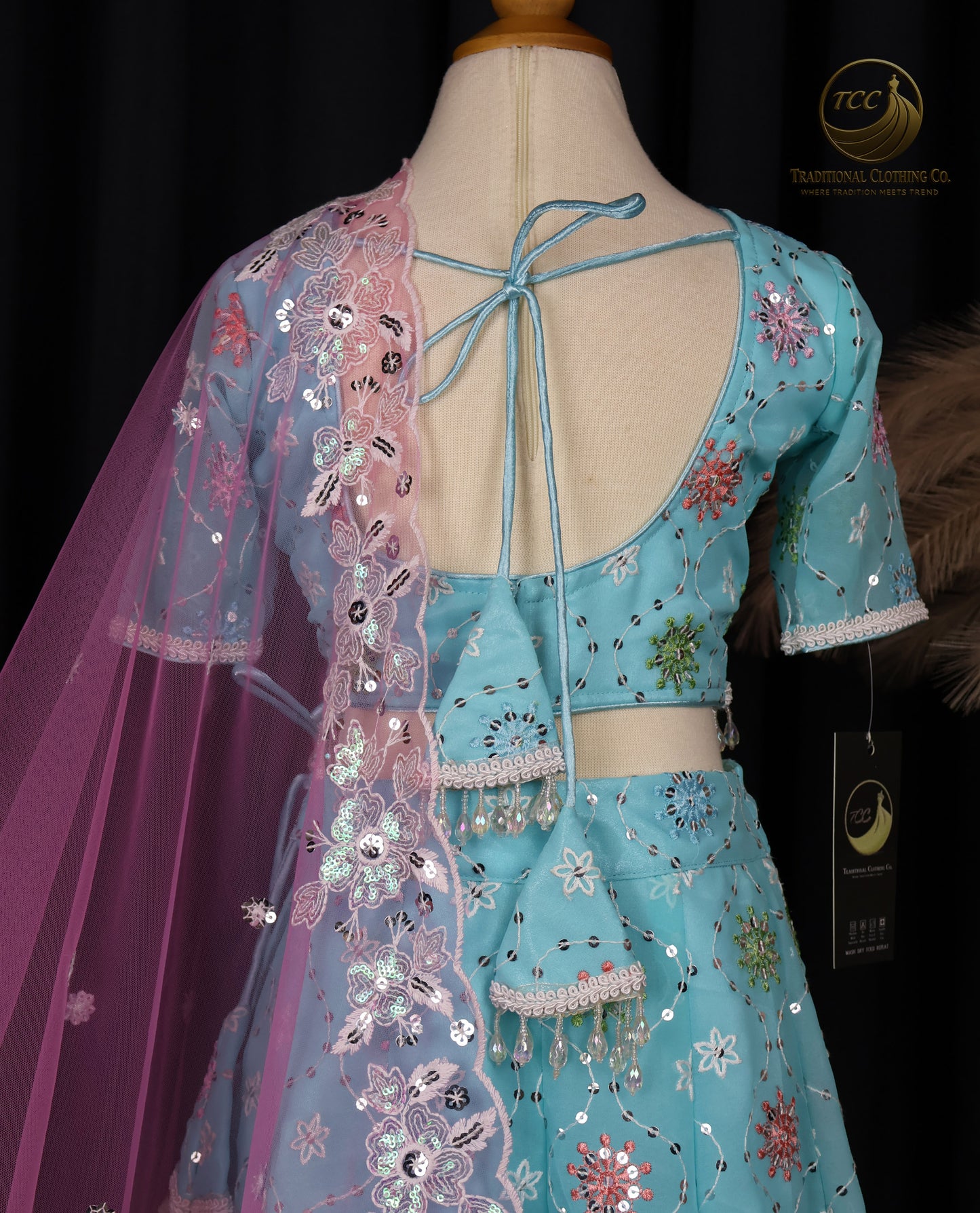 Exquisite Light Blue Embroidered Lehenga Choli with Sheer Pink Dupatta – Festive & Traditional Wear