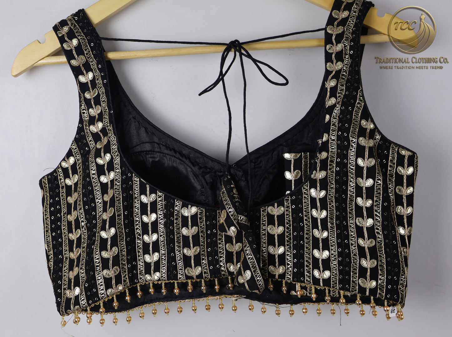 Black & Gold Embroidered Modern Blouse with Tie-Back Closure – Ideal Wear Parties, Weddings & Celebrations