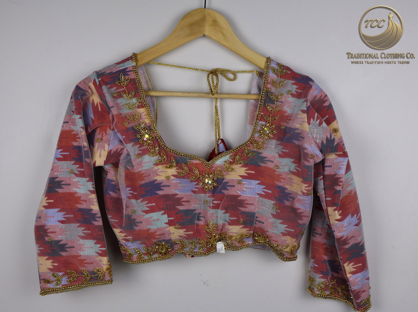 Multicolor Dhaka Blouse with 100% handwork | Gold Embroidery & Full Sleeves – Nepali Traditional Wear for Festivals & Special Occasions
