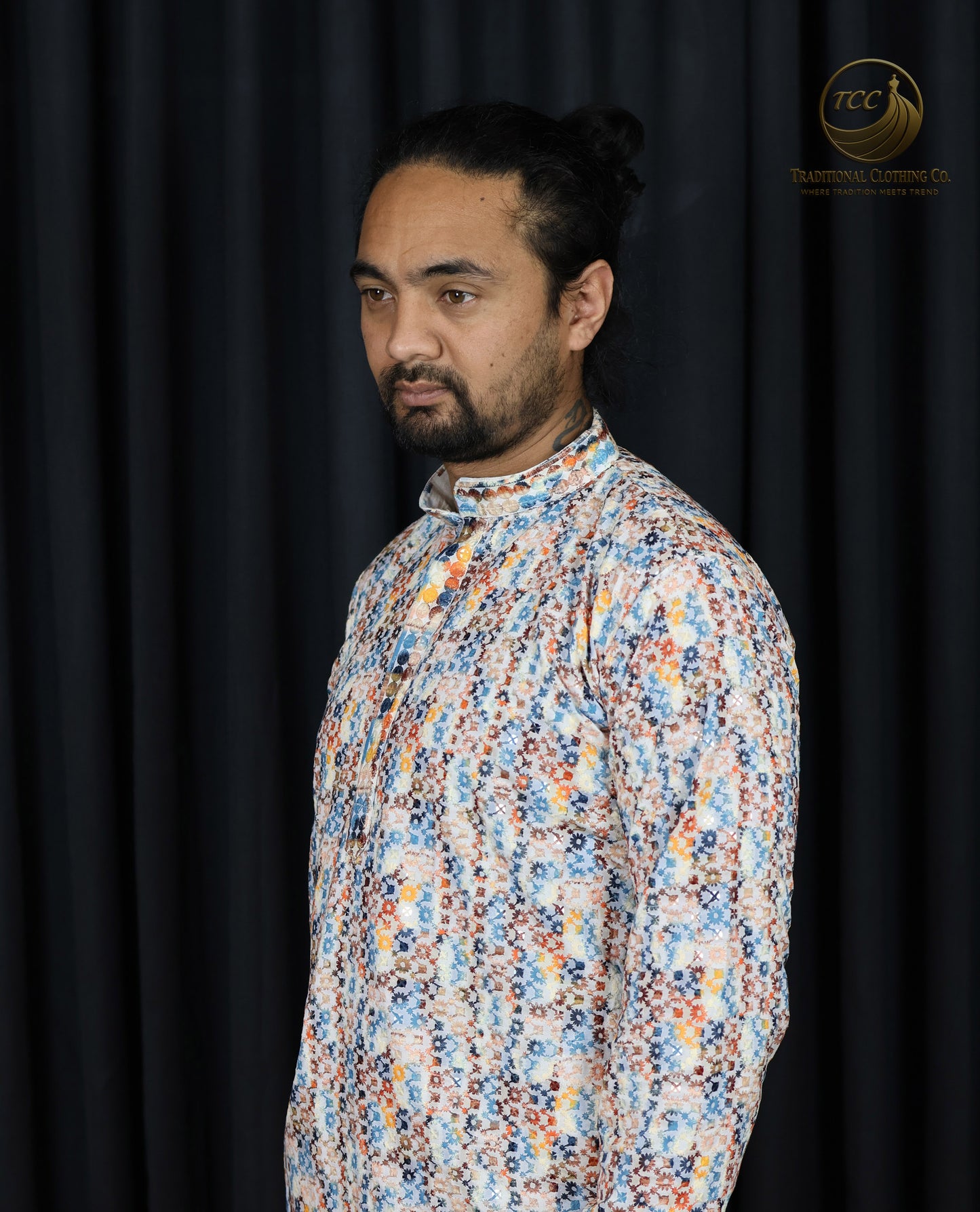 Multicolour Chikankari Kurta for Men โ Handcrafted Lucknowi Embroidery for Festive Wear