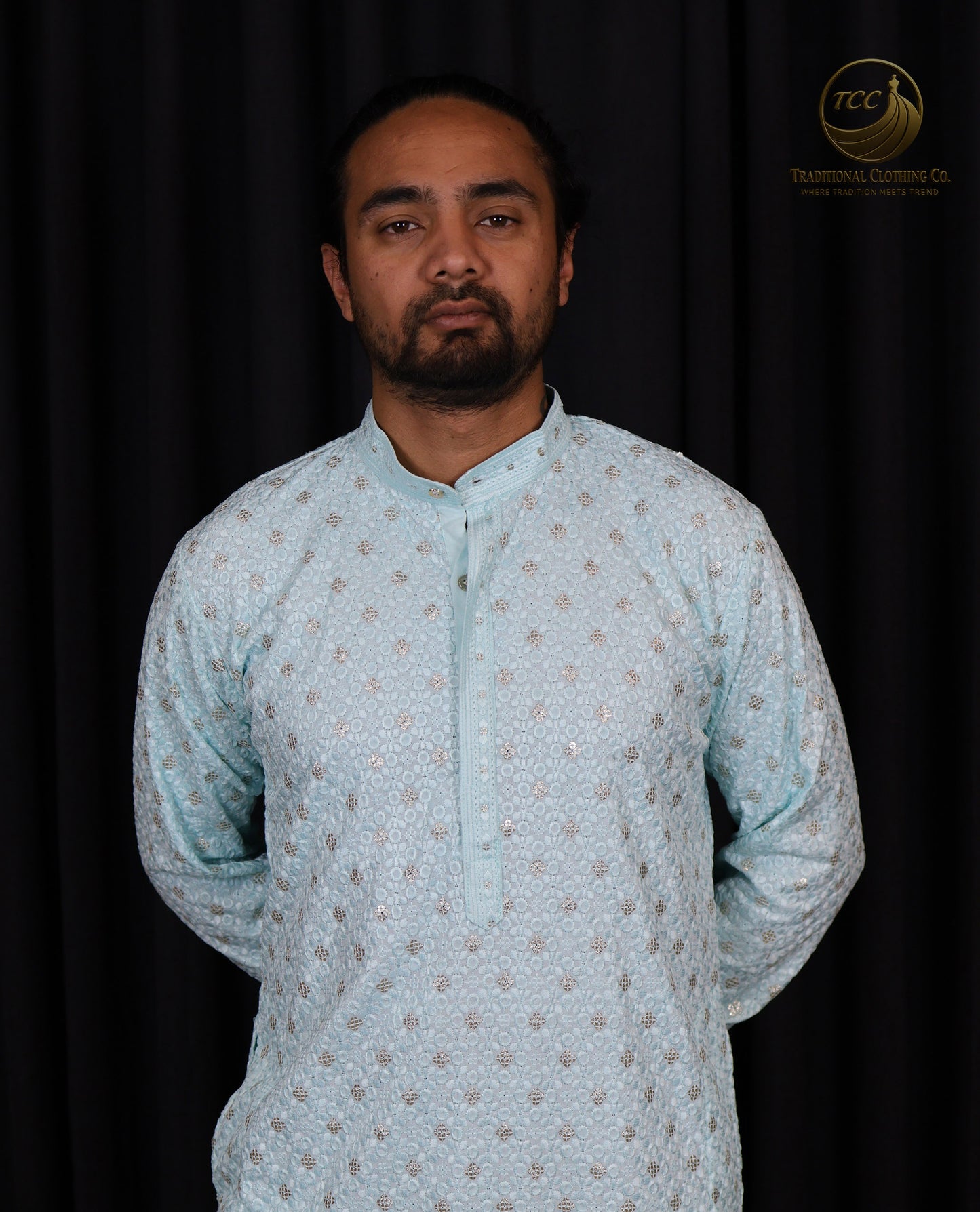 Designer Embroidered Chikankari Kurta for Men β Rich Collar Detail in Vibrant Colors | Peach, Blue, Mint Green and Yellow
