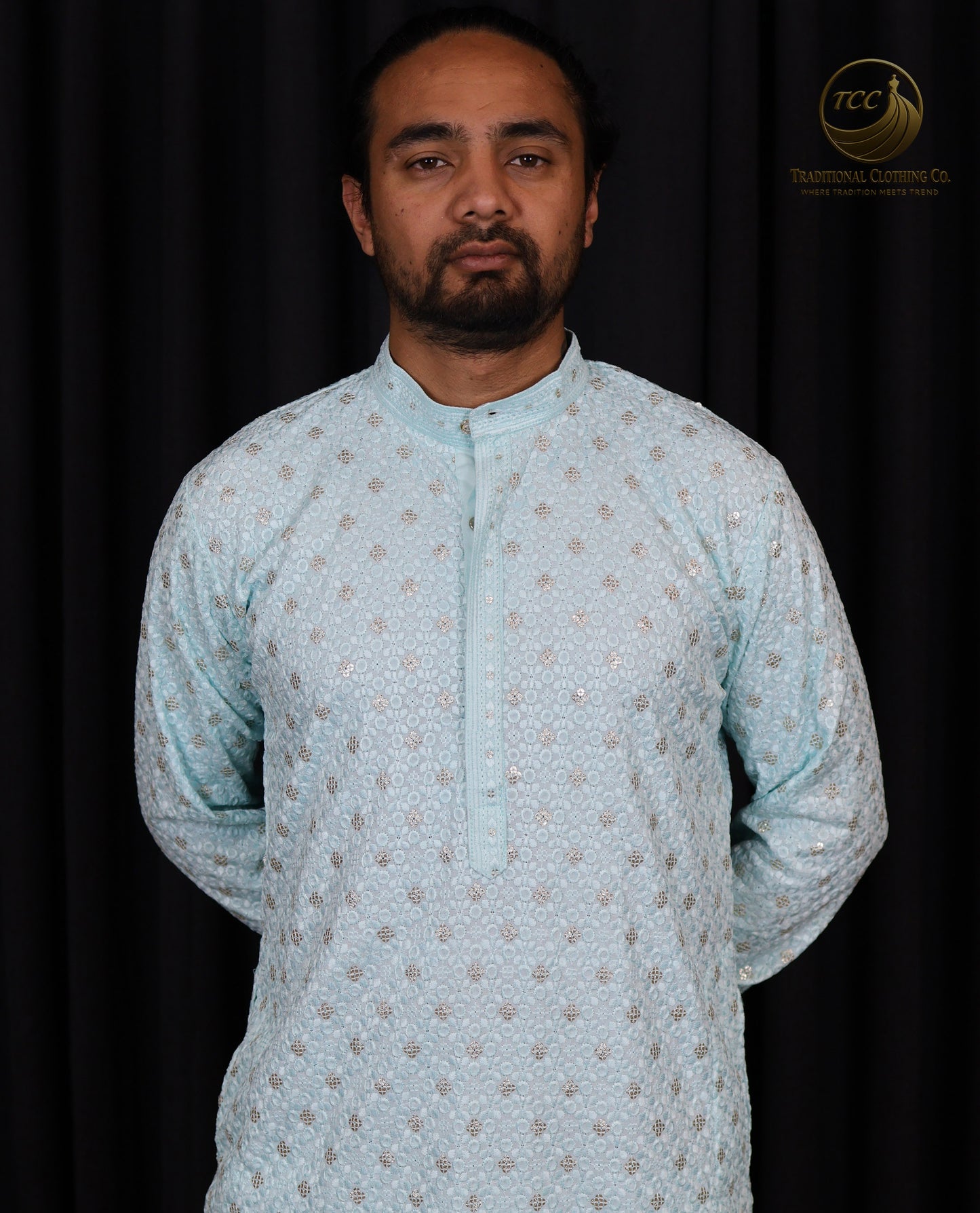 Designer Embroidered Chikankari Kurta for Men β Rich Collar Detail in Vibrant Colors | Peach, Blue, Mint Green and Yellow