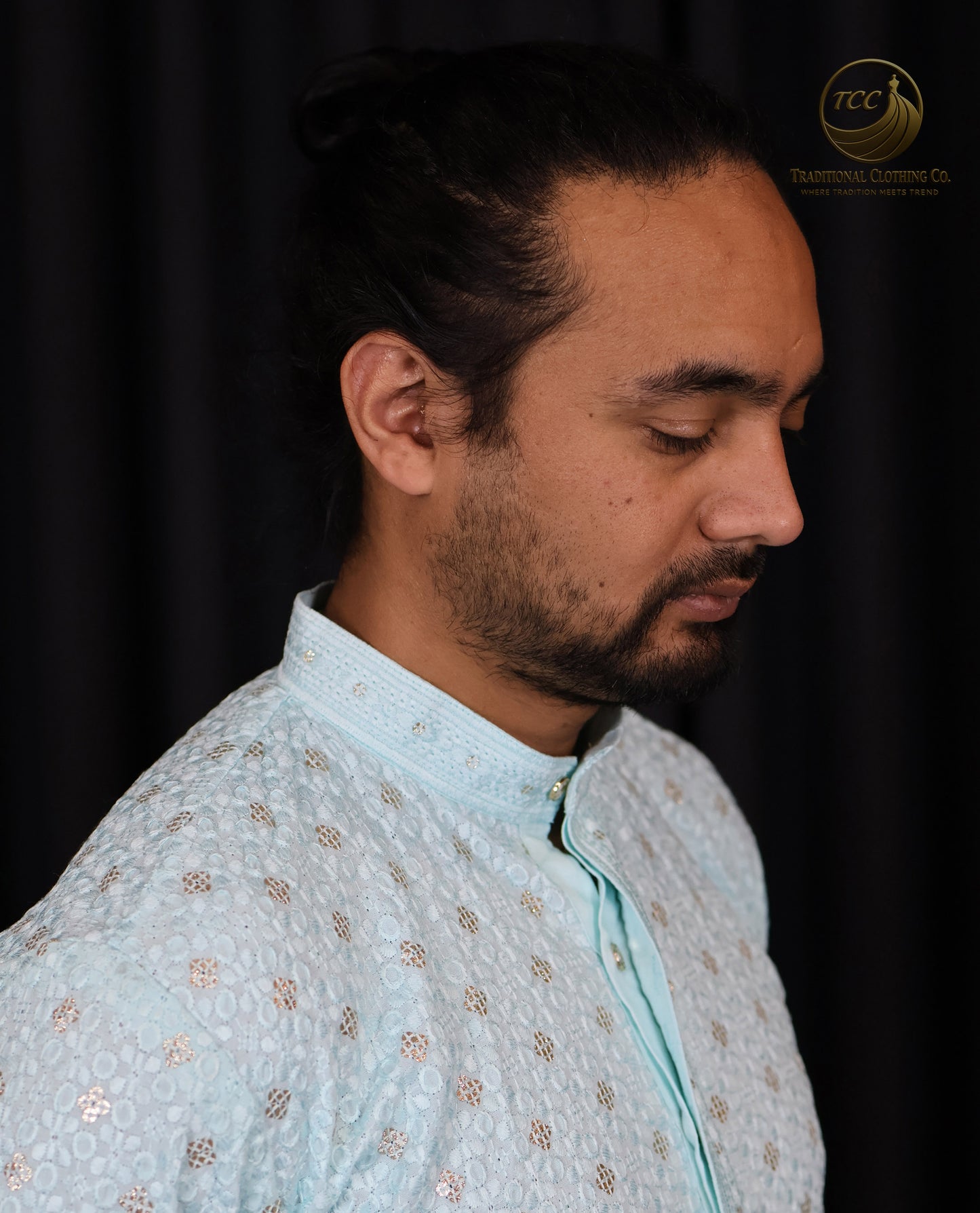 Designer Embroidered Chikankari Kurta for Men β Rich Collar Detail in Vibrant Colors | Peach, Blue, Mint Green and Yellow