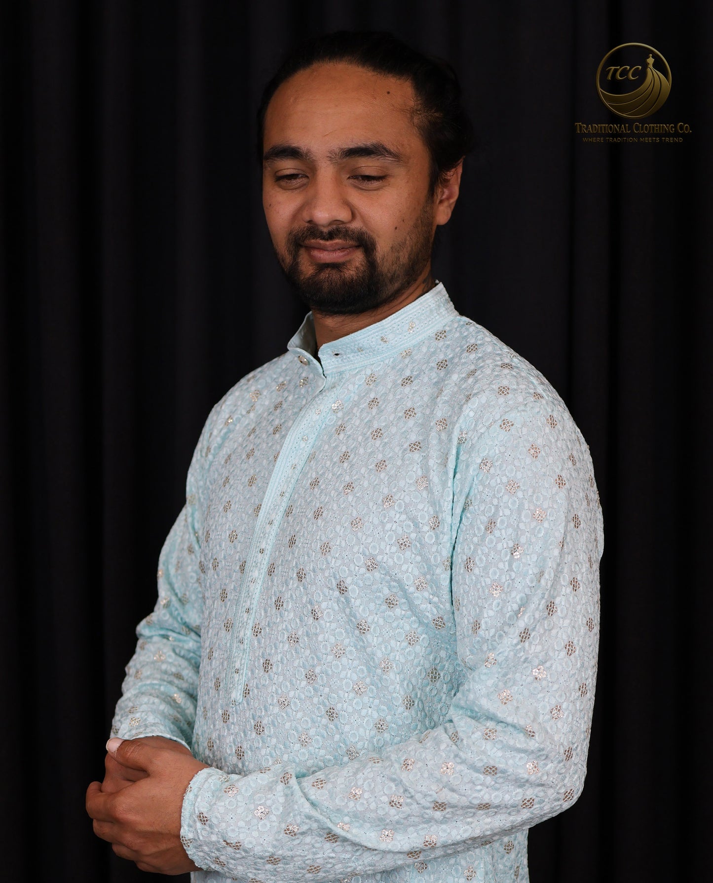 Designer Embroidered Chikankari Kurta for Men β Rich Collar Detail in Vibrant Colors | Peach, Blue, Mint Green and Yellow