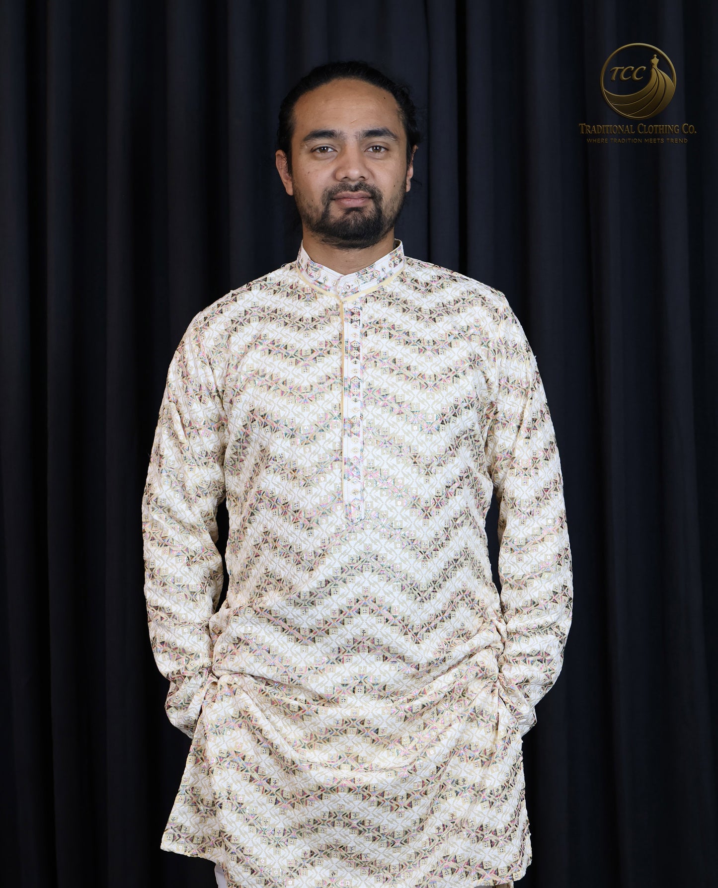 Men’s Chikan Kari Kurta – Traditional Embroidery – Available in Pink, Peach, Turquoise & Beige