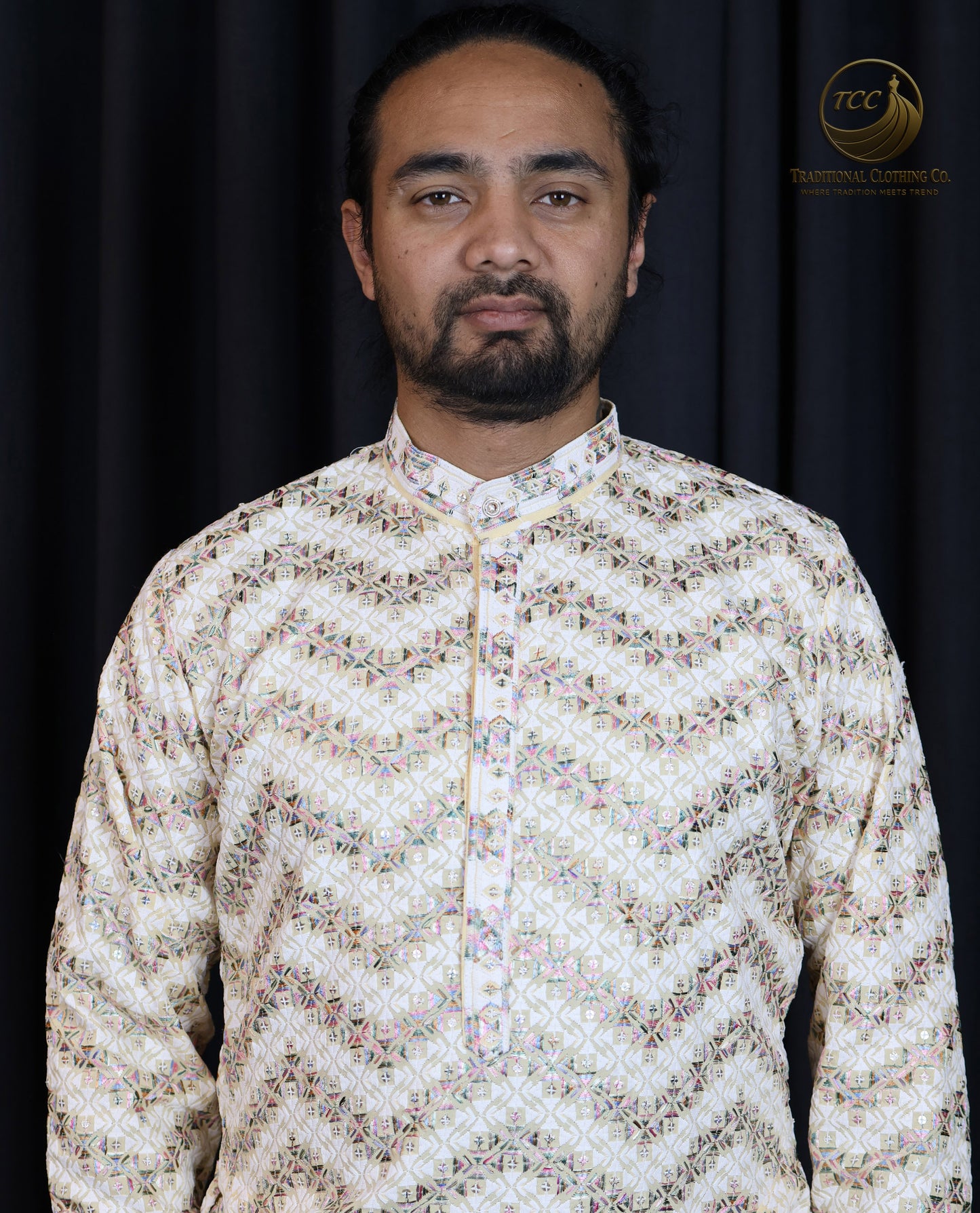 Men’s Chikan Kari Kurta – Traditional Embroidery – Available in Pink, Peach, Turquoise & Beige