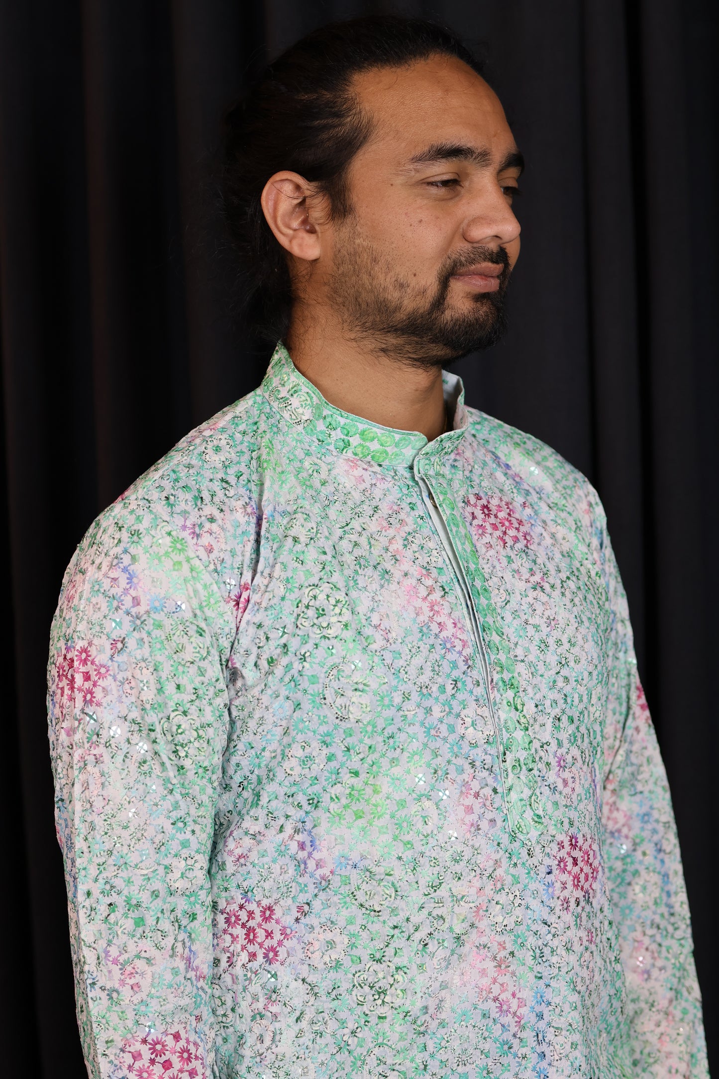 Multicolor Chikankari Kurta for Men – Handcrafted Lucknowi Embroidery
