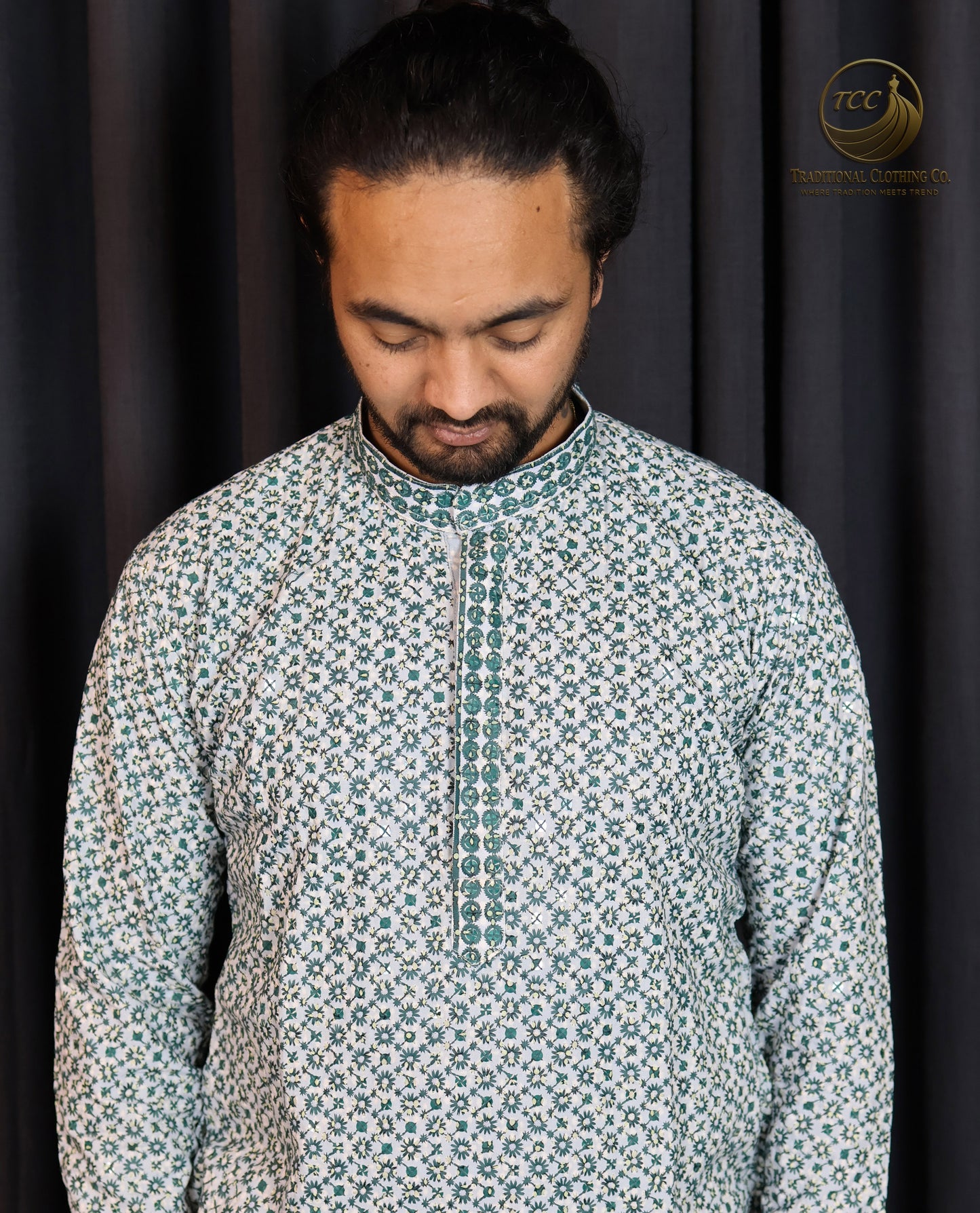 Green Chikankari Kurta for Men – Handcrafted Lucknowi Embroidery for Festive Wear