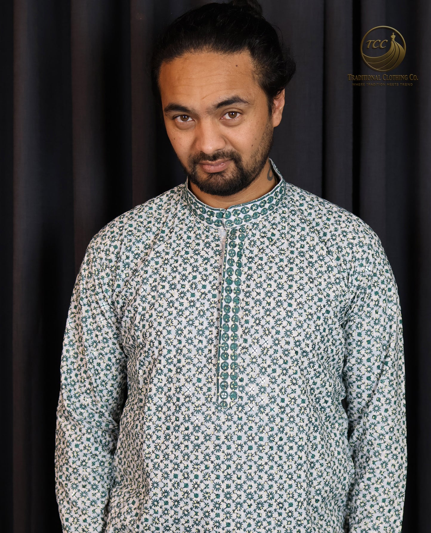Green Chikankari Kurta for Men – Handcrafted Lucknowi Embroidery for Festive Wear