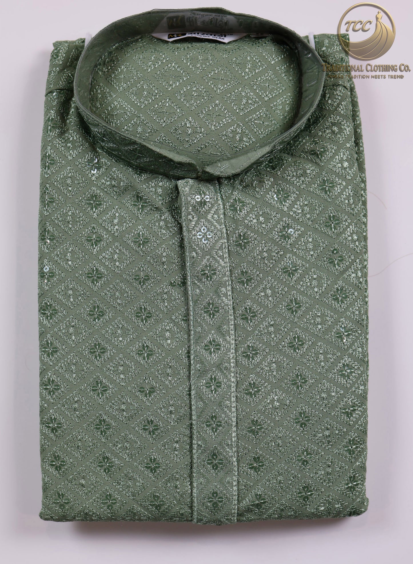 Chikan kari Kurta diamond design embrodery with sequin | Available in Green and Blue