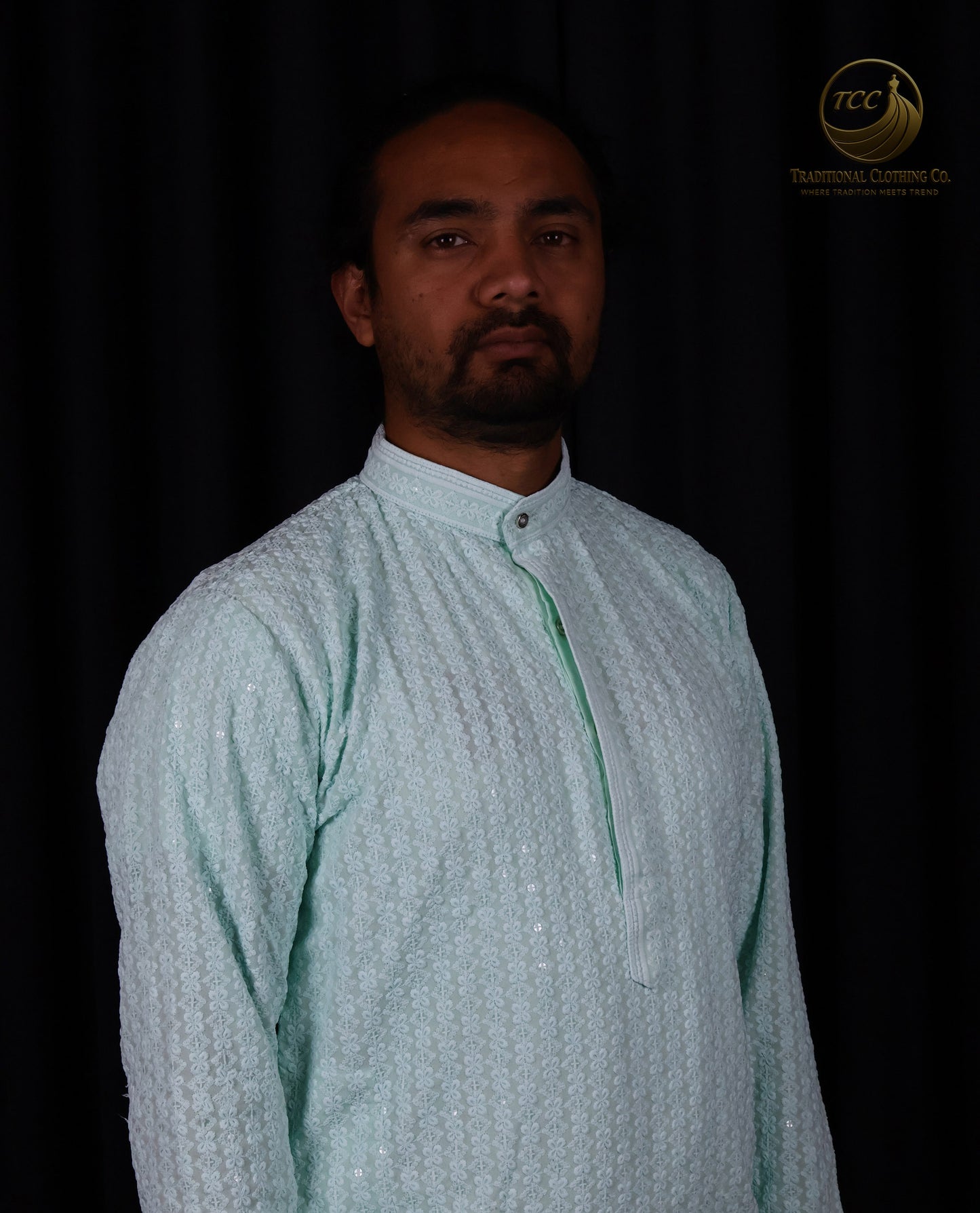 Premium Subtle Pattern Men's Chikan Kari Kurta – High Collar Style in Multiple Colours | Aquamarine Blue, Peach, Yellow, and Mint Green