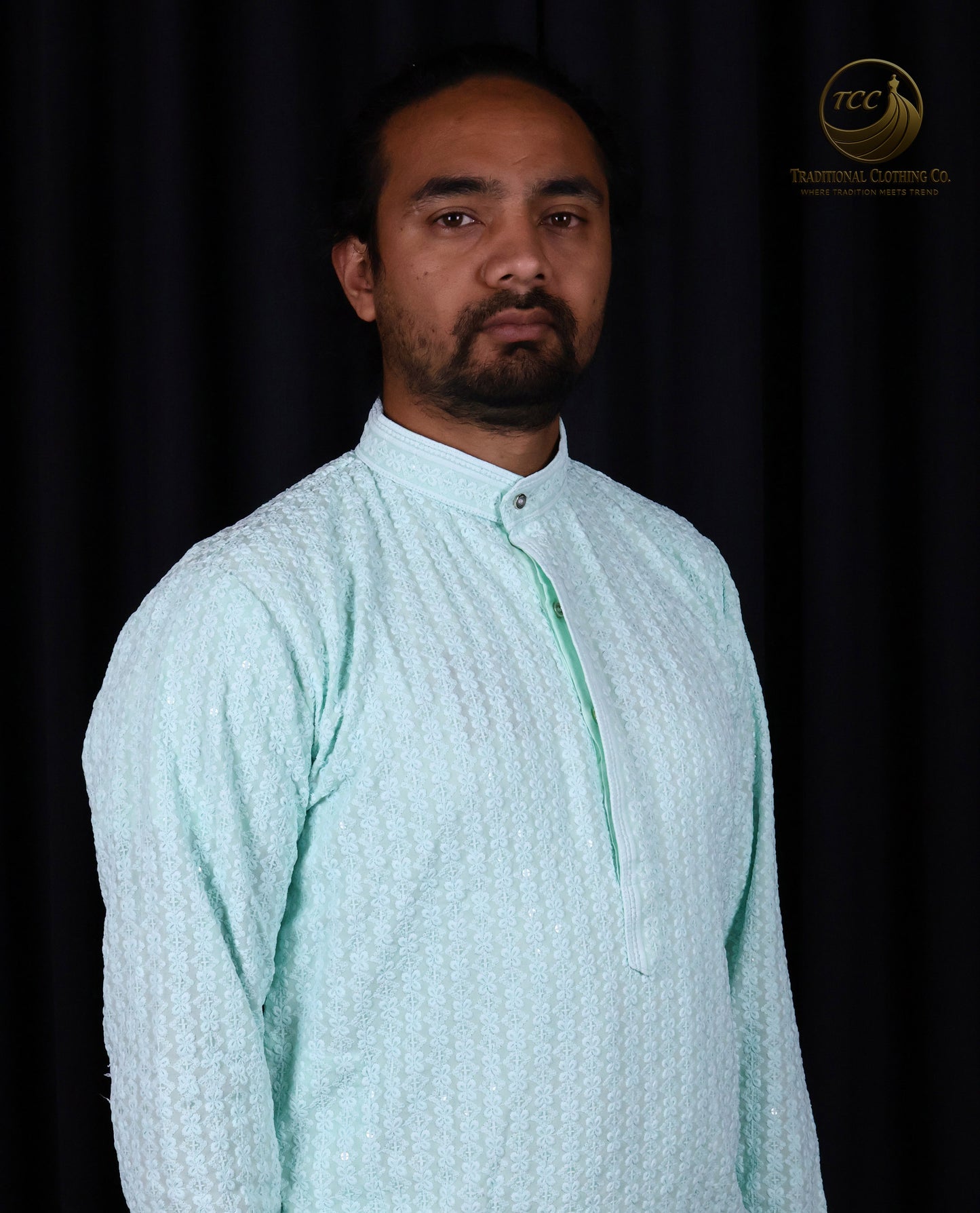 Premium Subtle Pattern Men's Chikan Kari Kurta – High Collar Style in Multiple Colours | Aquamarine Blue, Peach, Yellow, and Mint Green