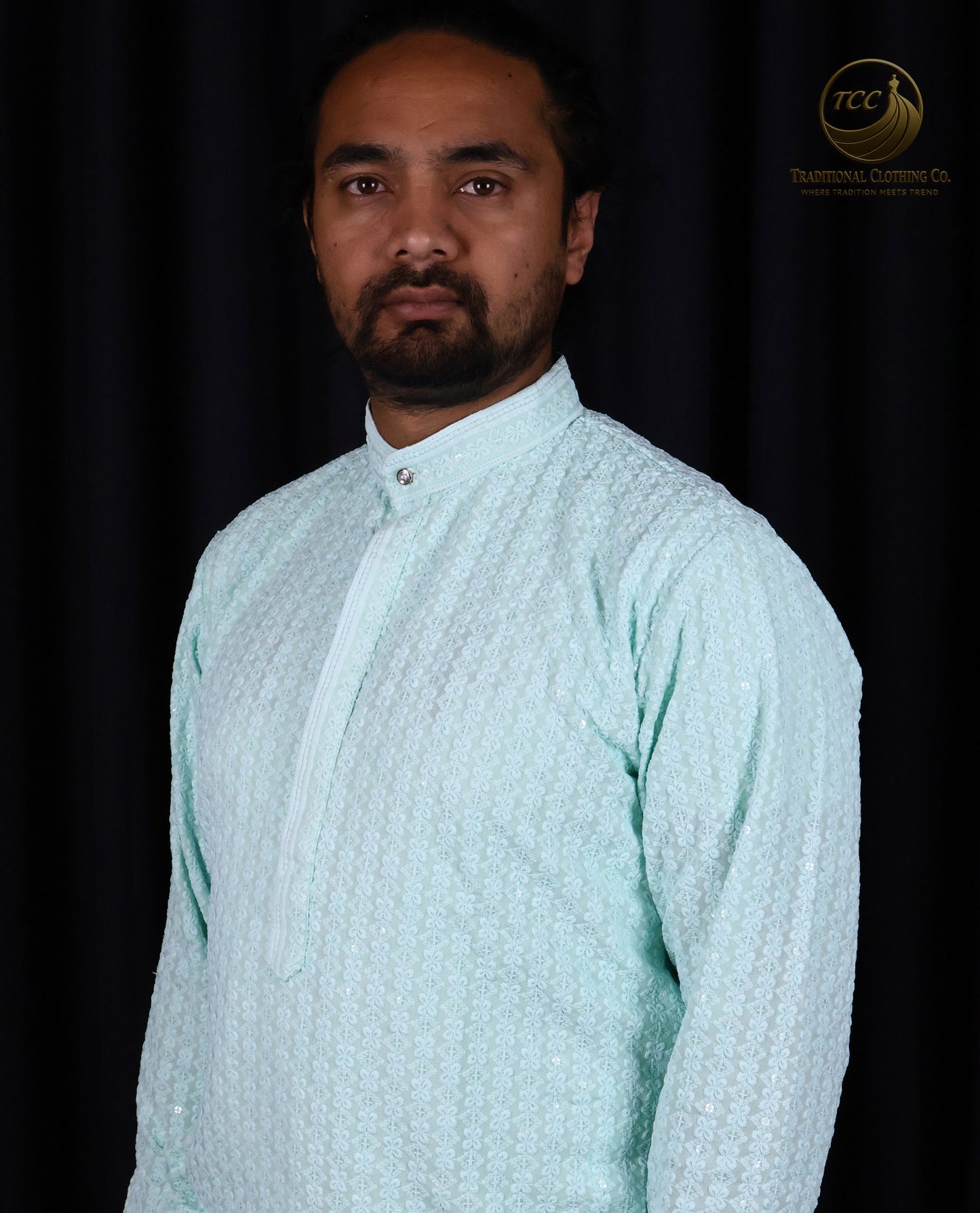 Premium Subtle Pattern Men's Chikan Kari Kurta – High Collar Style in Multiple Colours | Aquamarine Blue, Peach, Yellow, and Mint Green