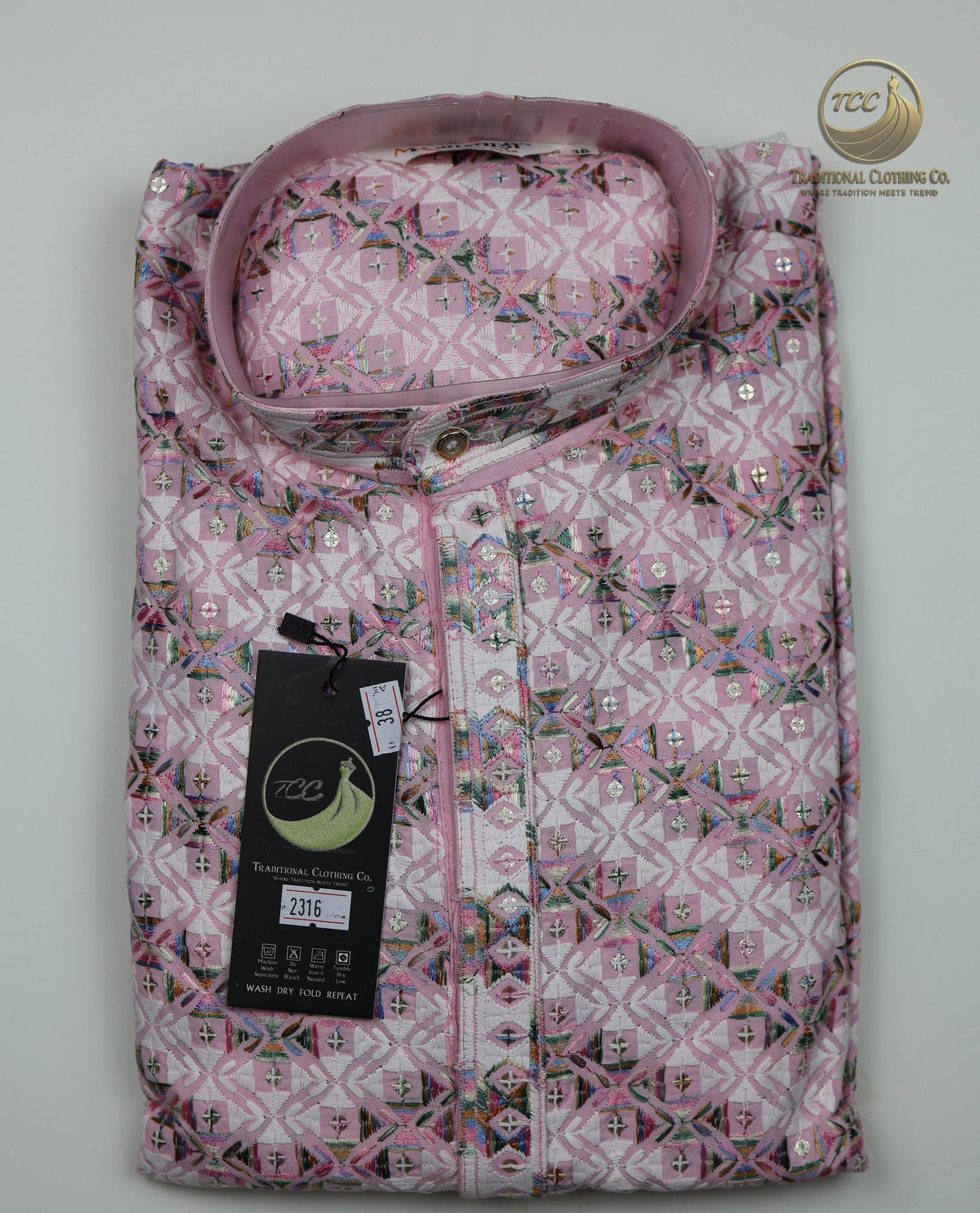 Men’s Chikan Kari Kurta – Traditional Embroidery – Available in Pink, Peach, Turquoise & Beige
