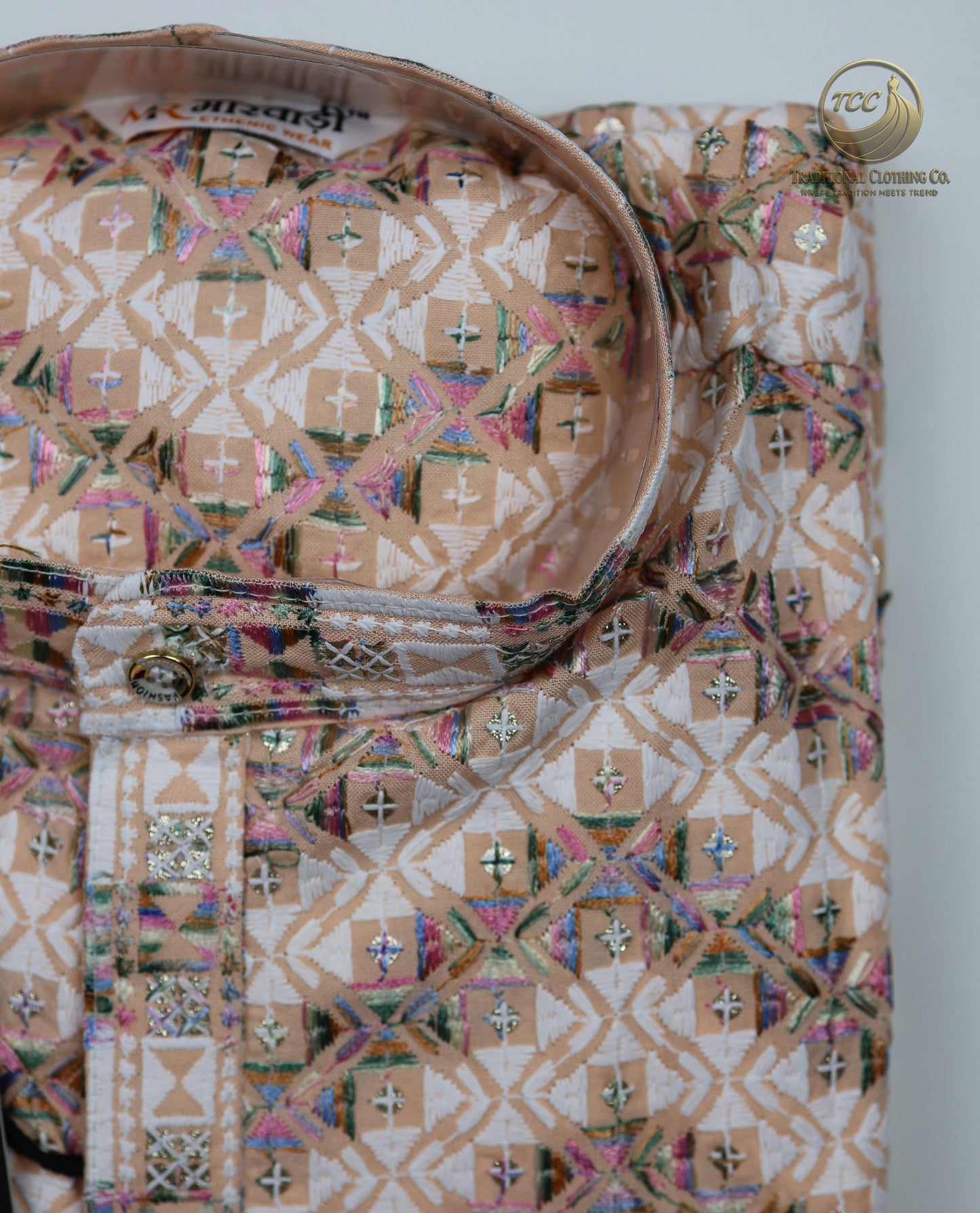 Men’s Chikan Kari Kurta – Traditional Embroidery – Available in Pink, Peach, Turquoise & Beige